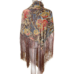 Vintage 1920s Shawl Silk Devore Velvet Floral Burnout