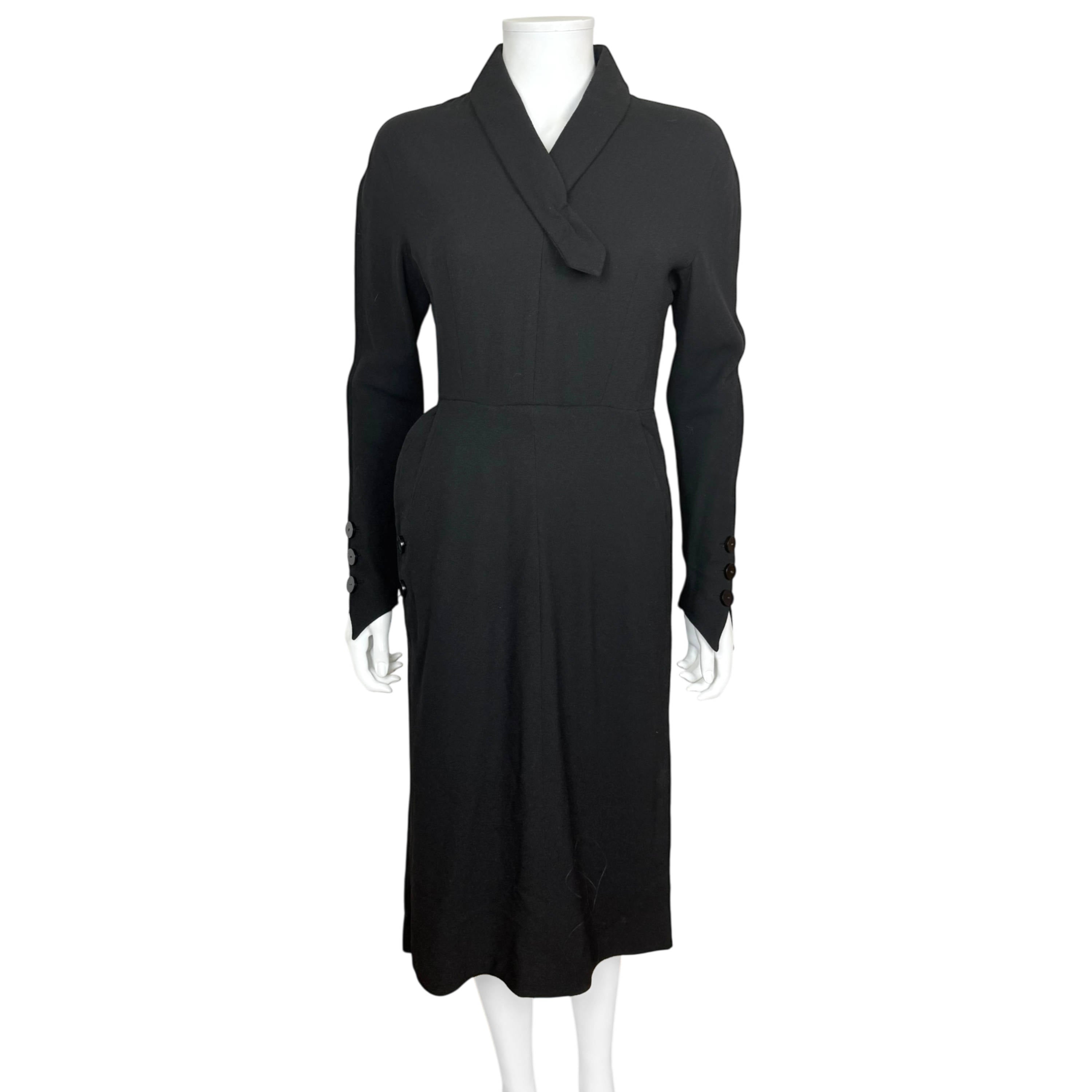 Vintage 1930s Day Dress Black Wool Crepe Size M Vintage 1930s Day Dress Black Wool Crepe Size M