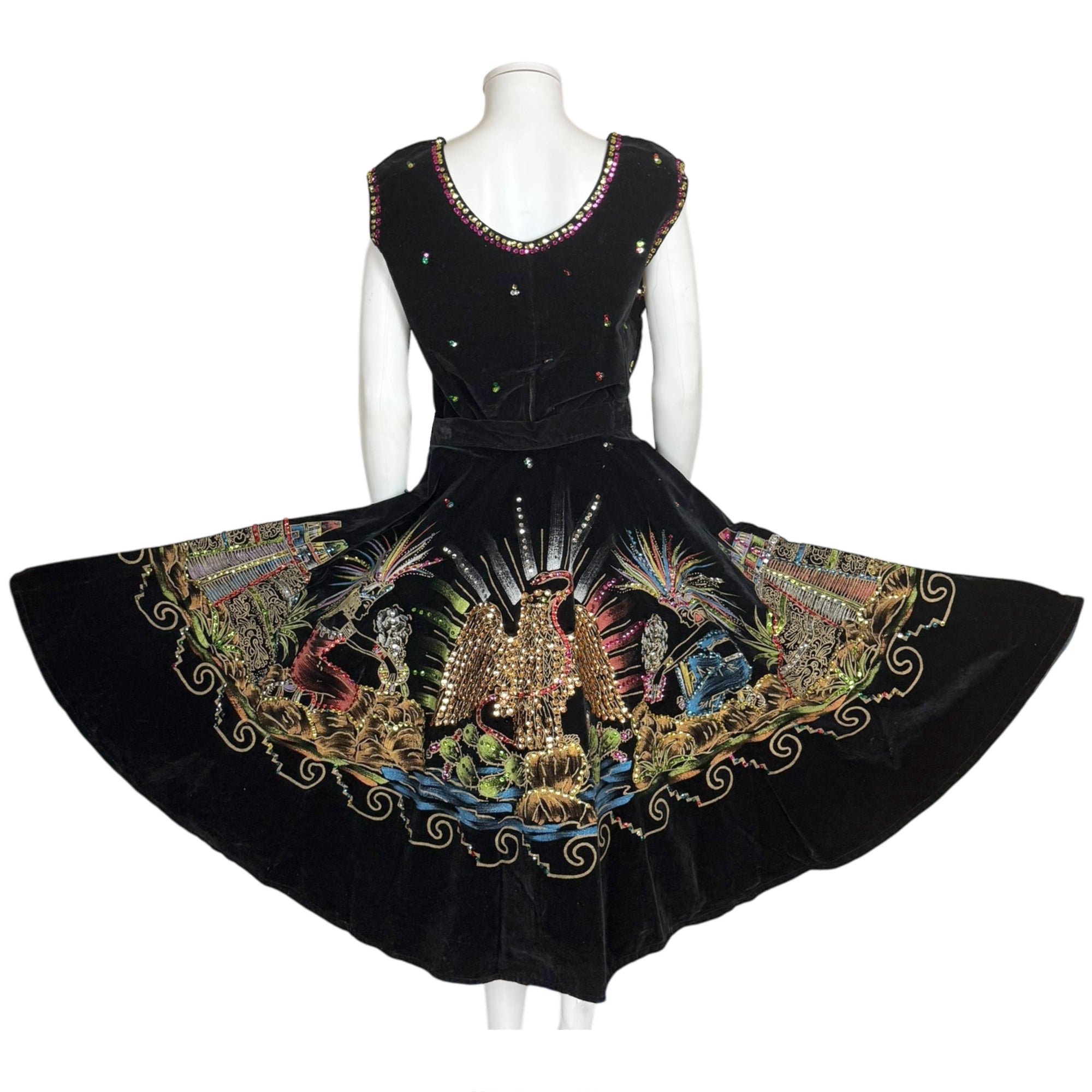 Vintage 1950s Mexican Circle Skirt and Top Set Hand Painted