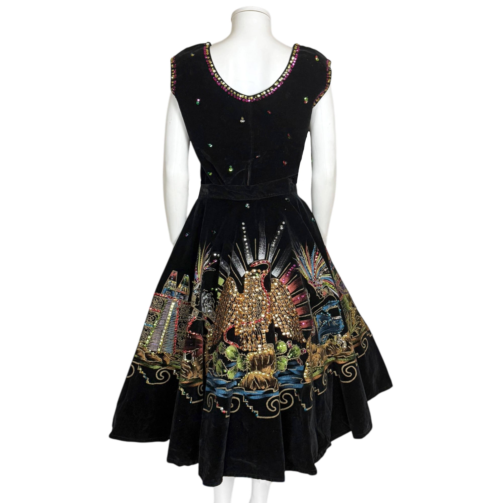 Vintage 1950s Mexican Circle Skirt and Top Set Hand Painted