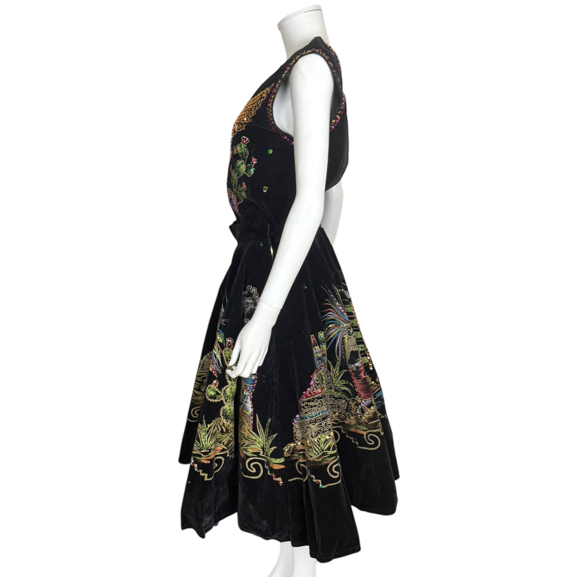 Vintage 1950s Mexican Circle Skirt and Top Set Hand Painted