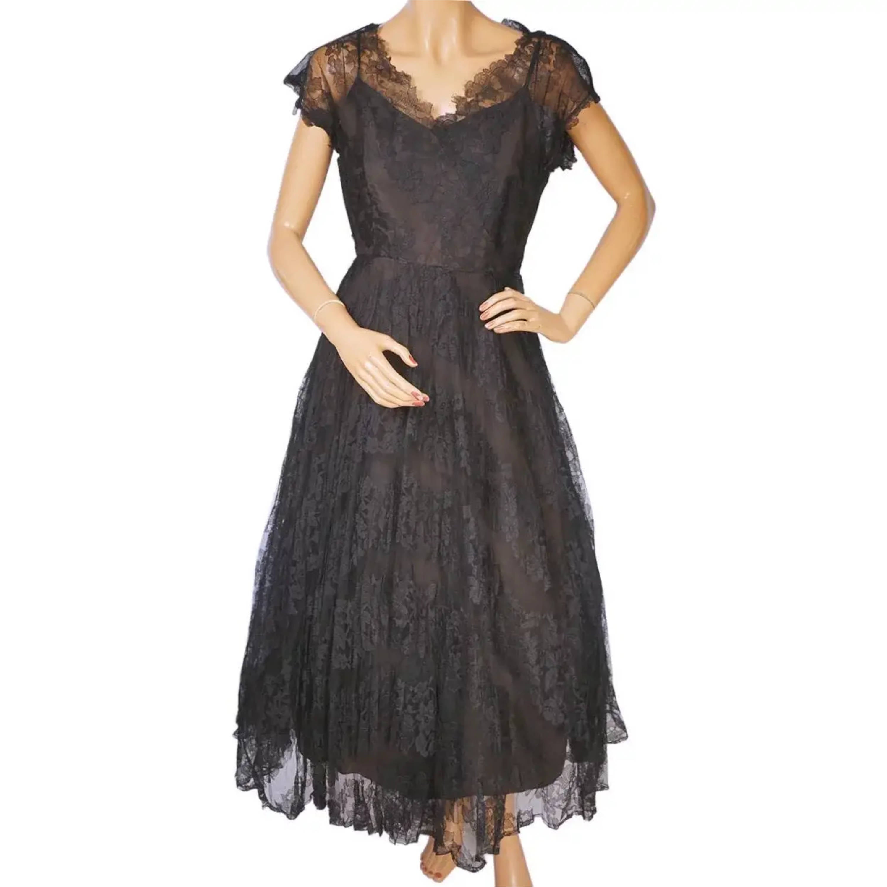 black lace 50s dress The Deborah - Black Pleated Pencil Dress