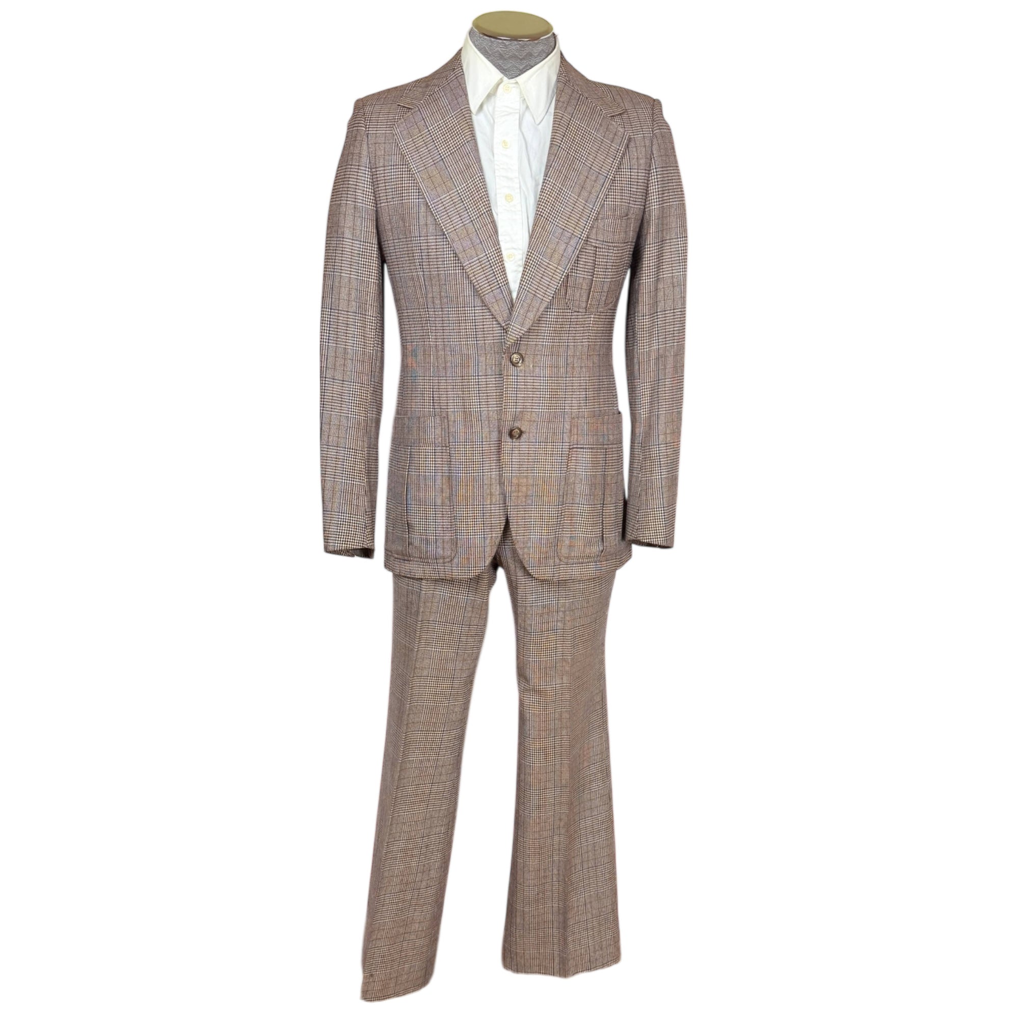 Vintage 1970s Suit Glen Plaid Wool Bayard-Elysées Paris France