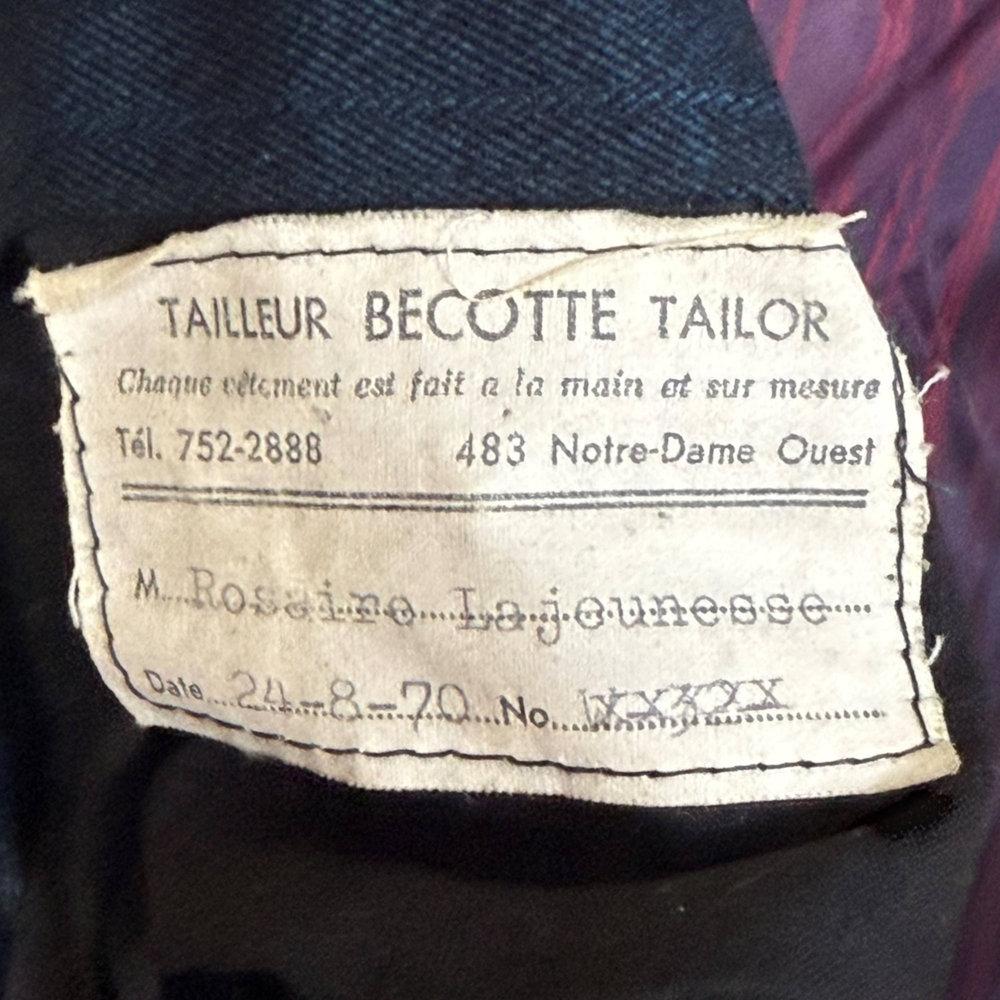 Vintage 1970 Men’s Suit Hand Tailored and Dated Size Small