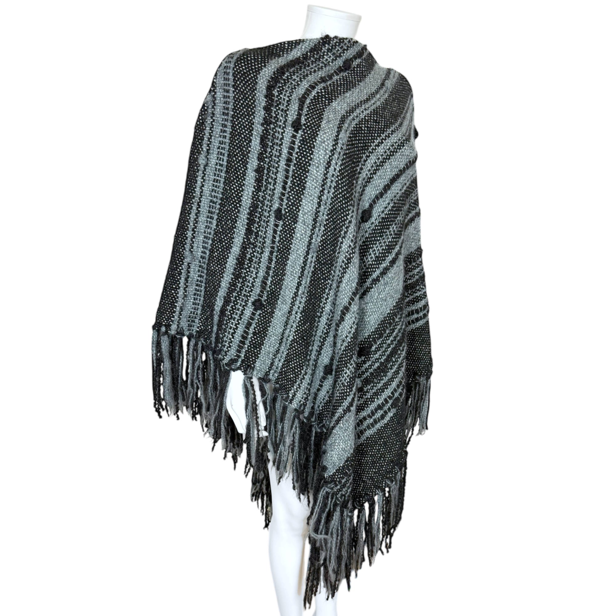 Vintage 1970s Poncho Hand Loomed Wool Cape Quebec Artisan M L