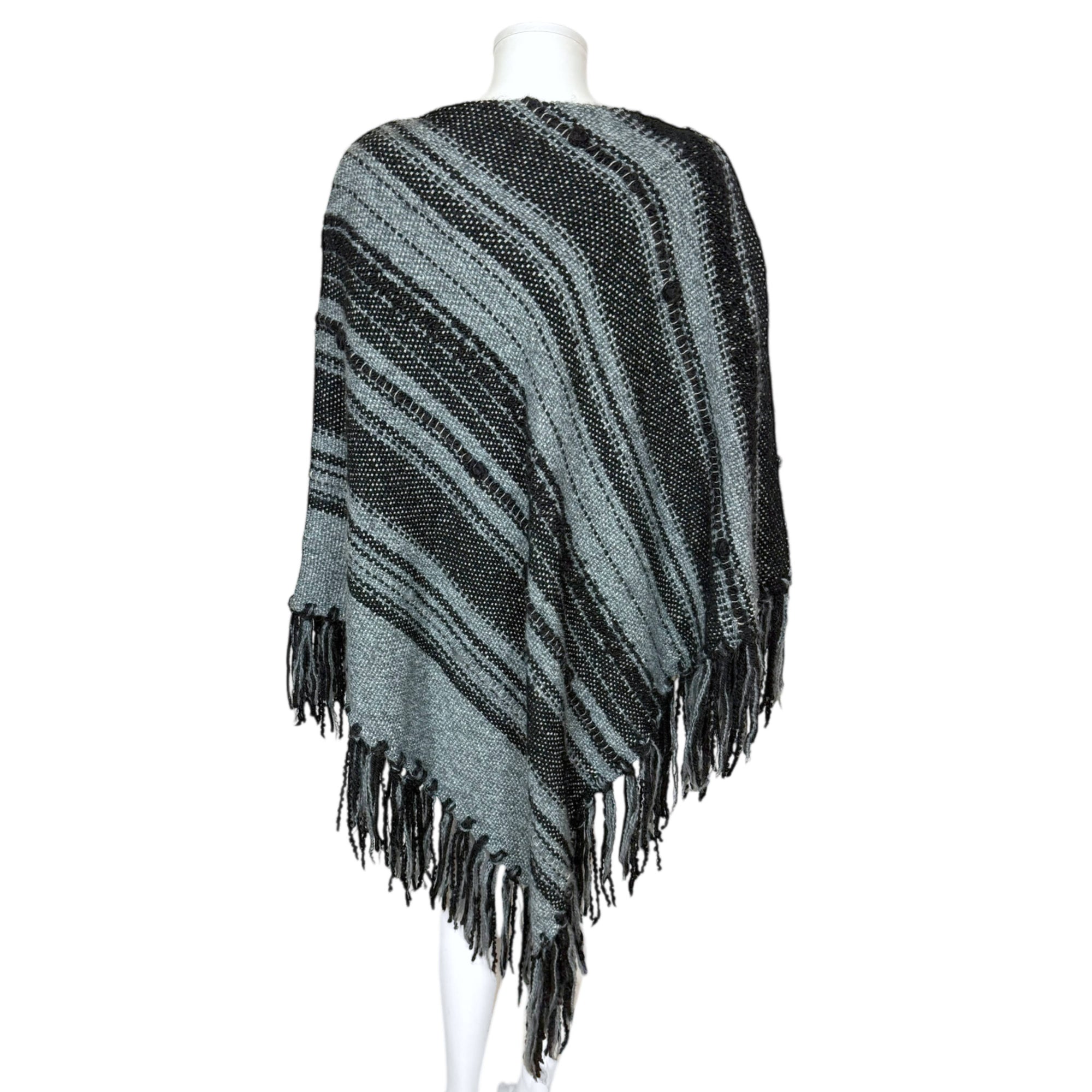 Vintage 1970s Poncho Hand Loomed Wool Cape Quebec Artisan M L