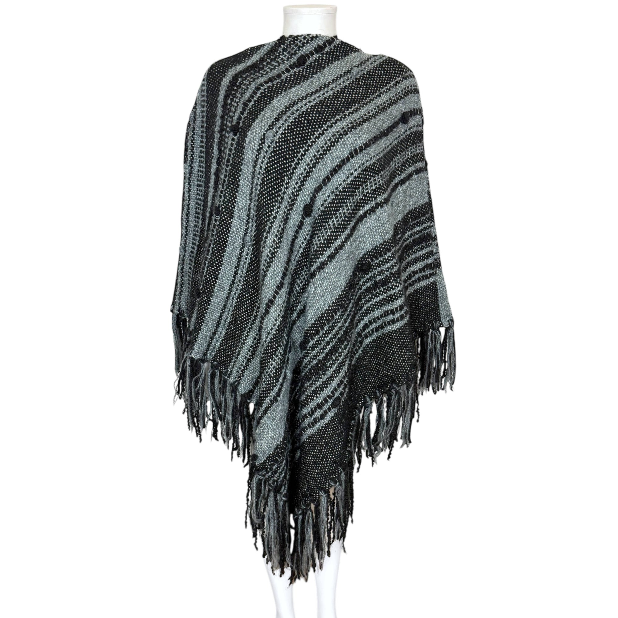 Vintage 1970s Poncho Hand Loomed Wool Cape Quebec Artisan M L