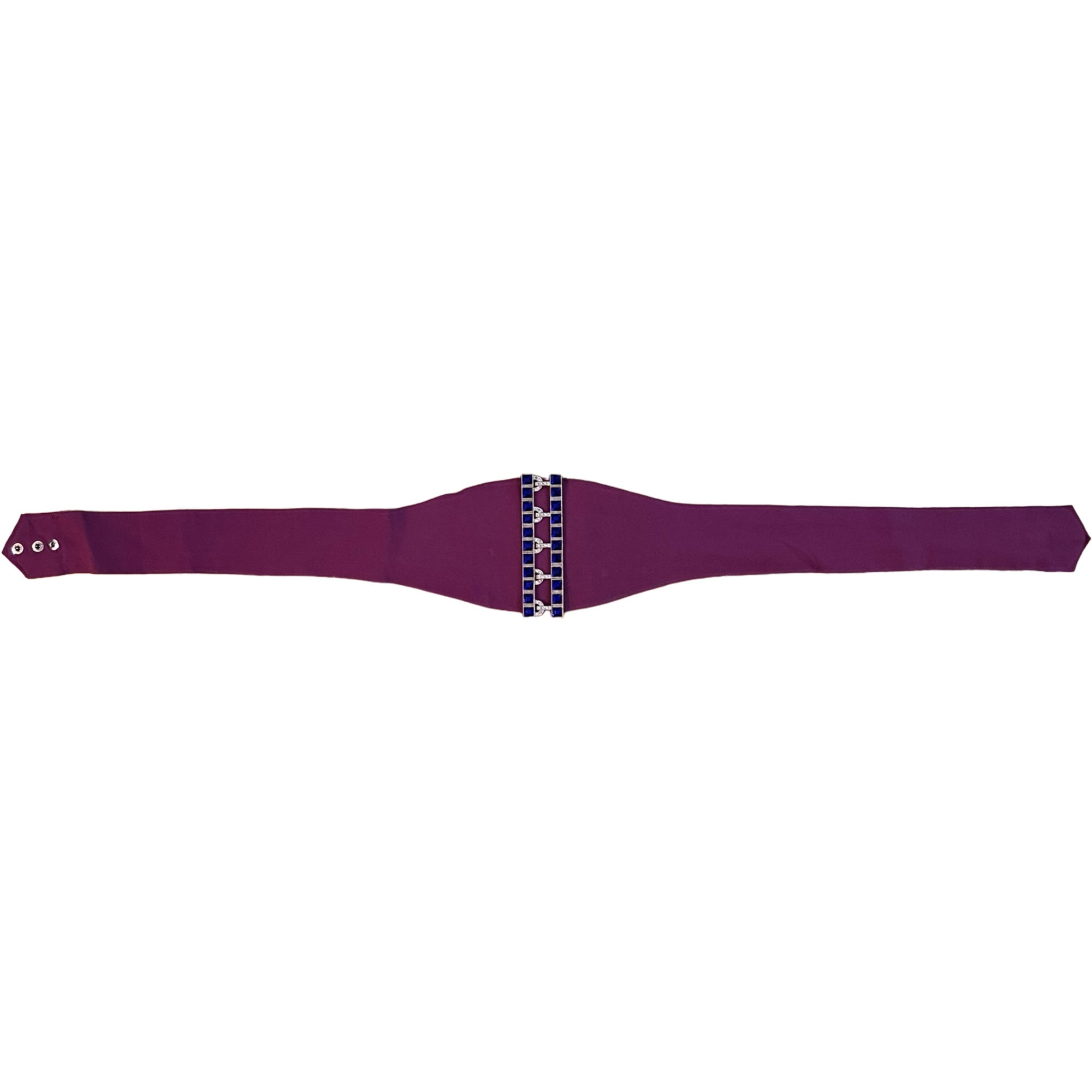 Art Deco Belt Buckle Blue Rhinestone on Purple Cloth 30s 40s