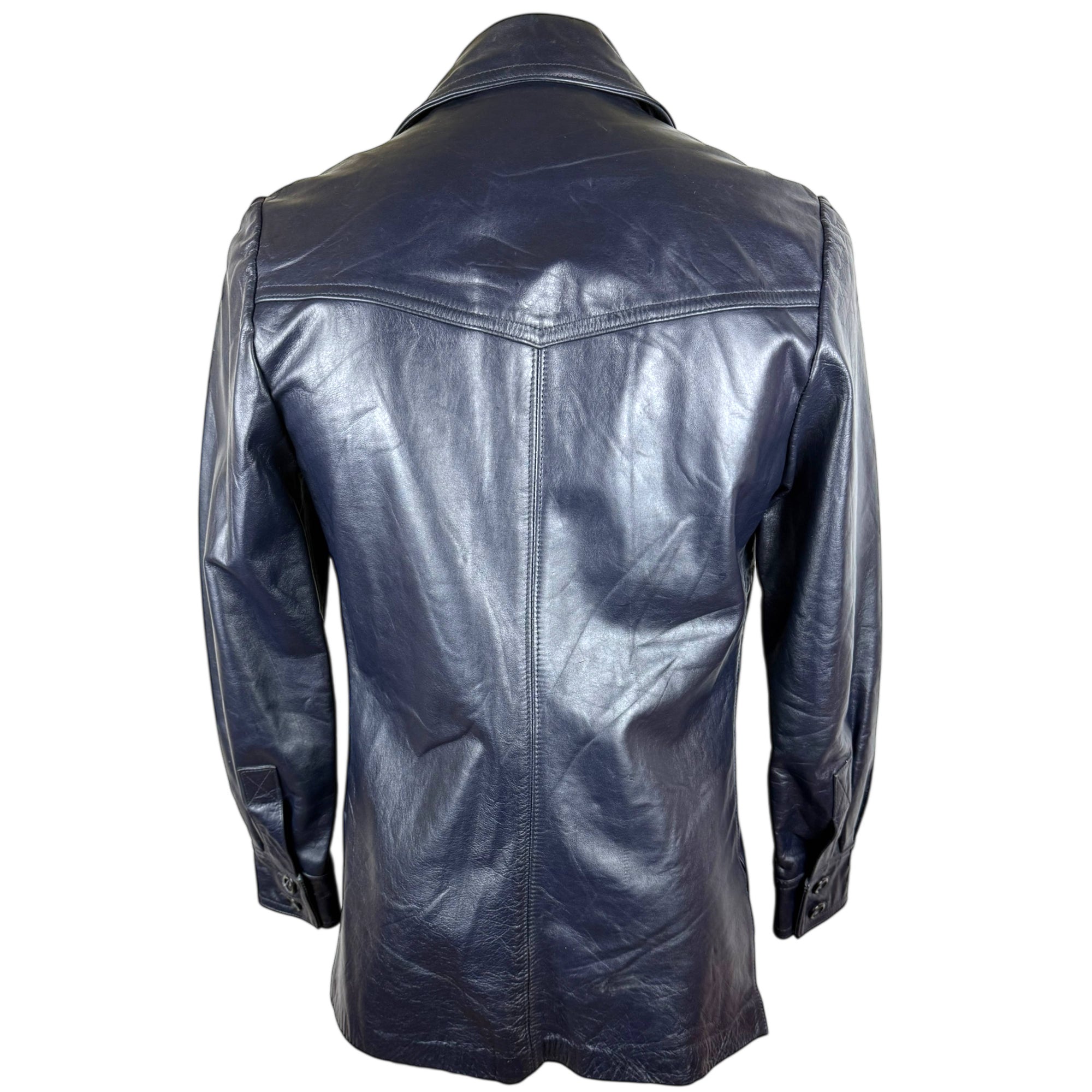 Vintage 1970s Blue Leather Jacket Disco Era Men’s Size Small