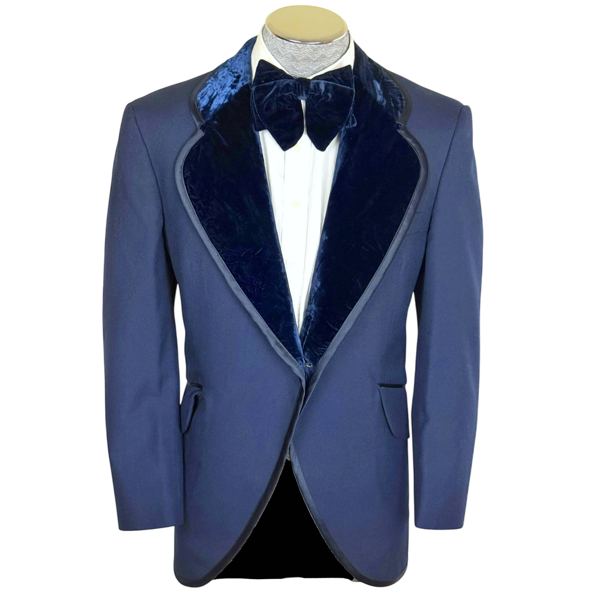 1974 Vintage Blue Tuxedo Jacket w Velvet Collar & Bowtie M L