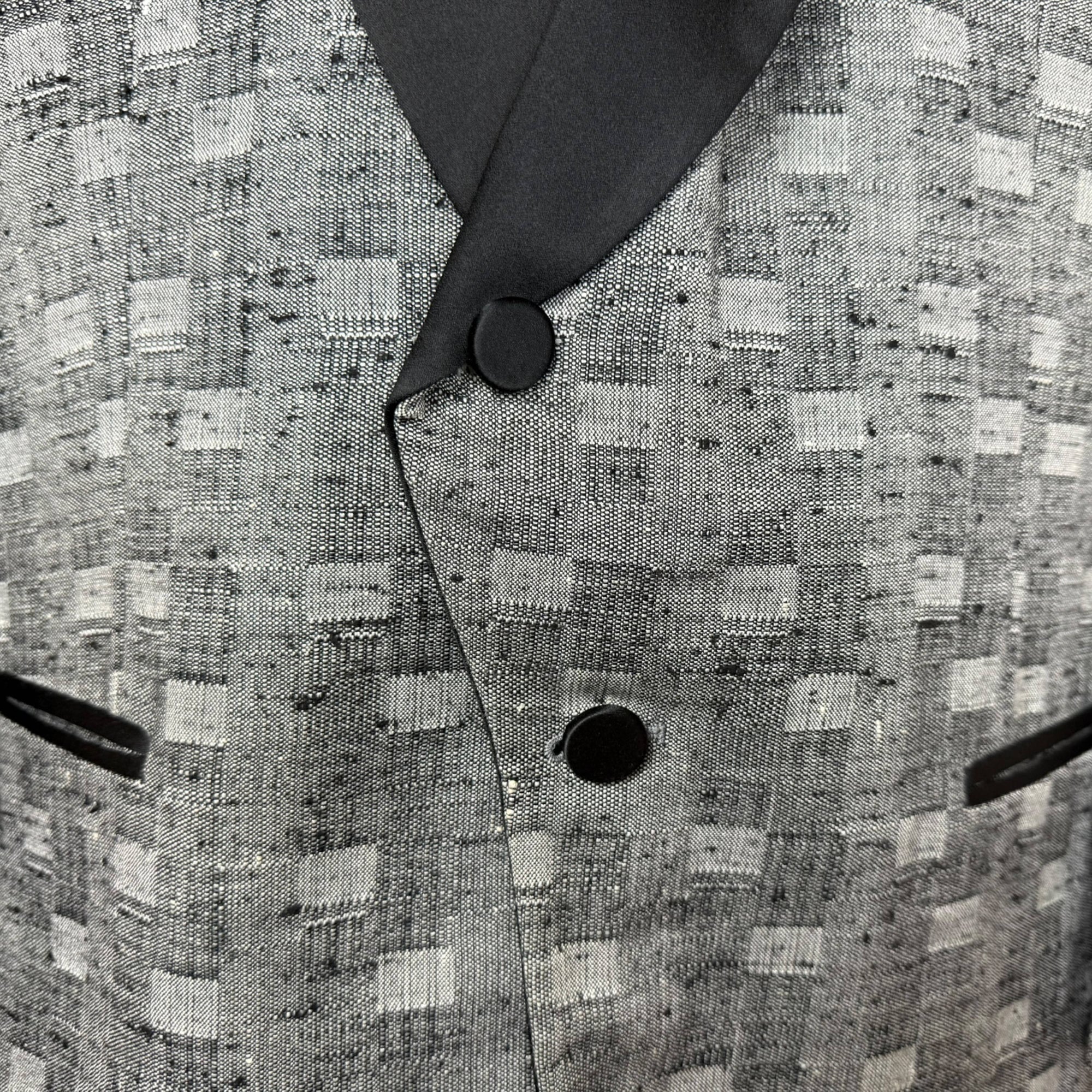 Vintage 1980s Dinner Jacket Silver Grey Block Pattern Size L