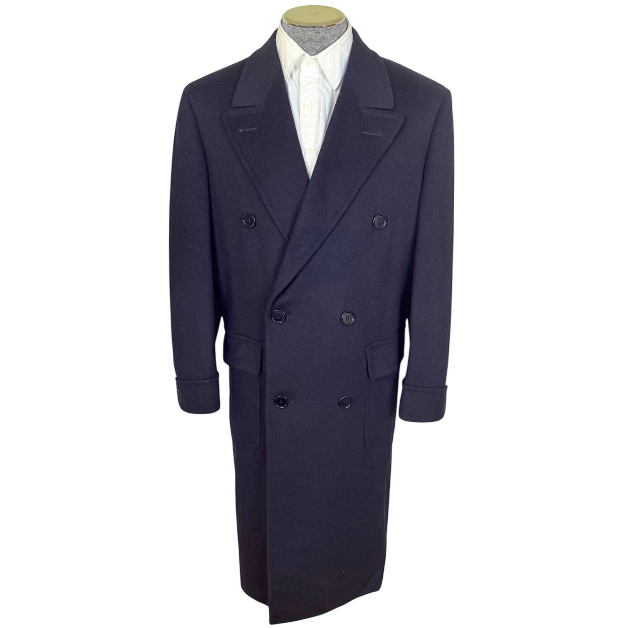 1980s 90s Vintage Italian Men’s Overcoat Navy Blue Size L