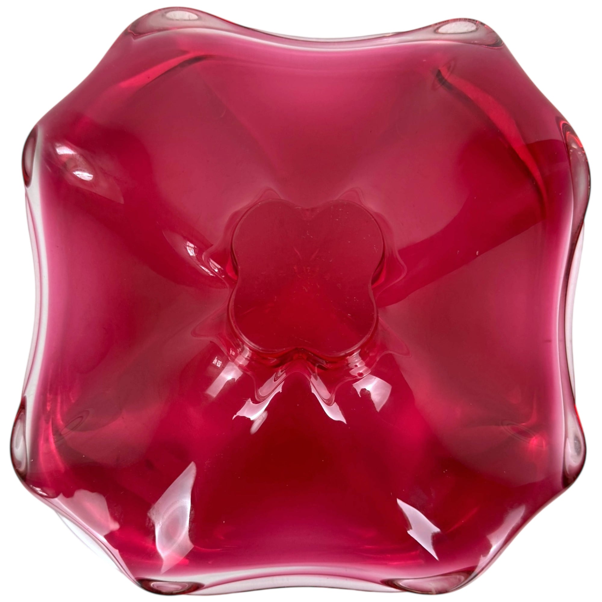 Mid-Century Val Saint Lambert Cranberry Crystal Glass Compote