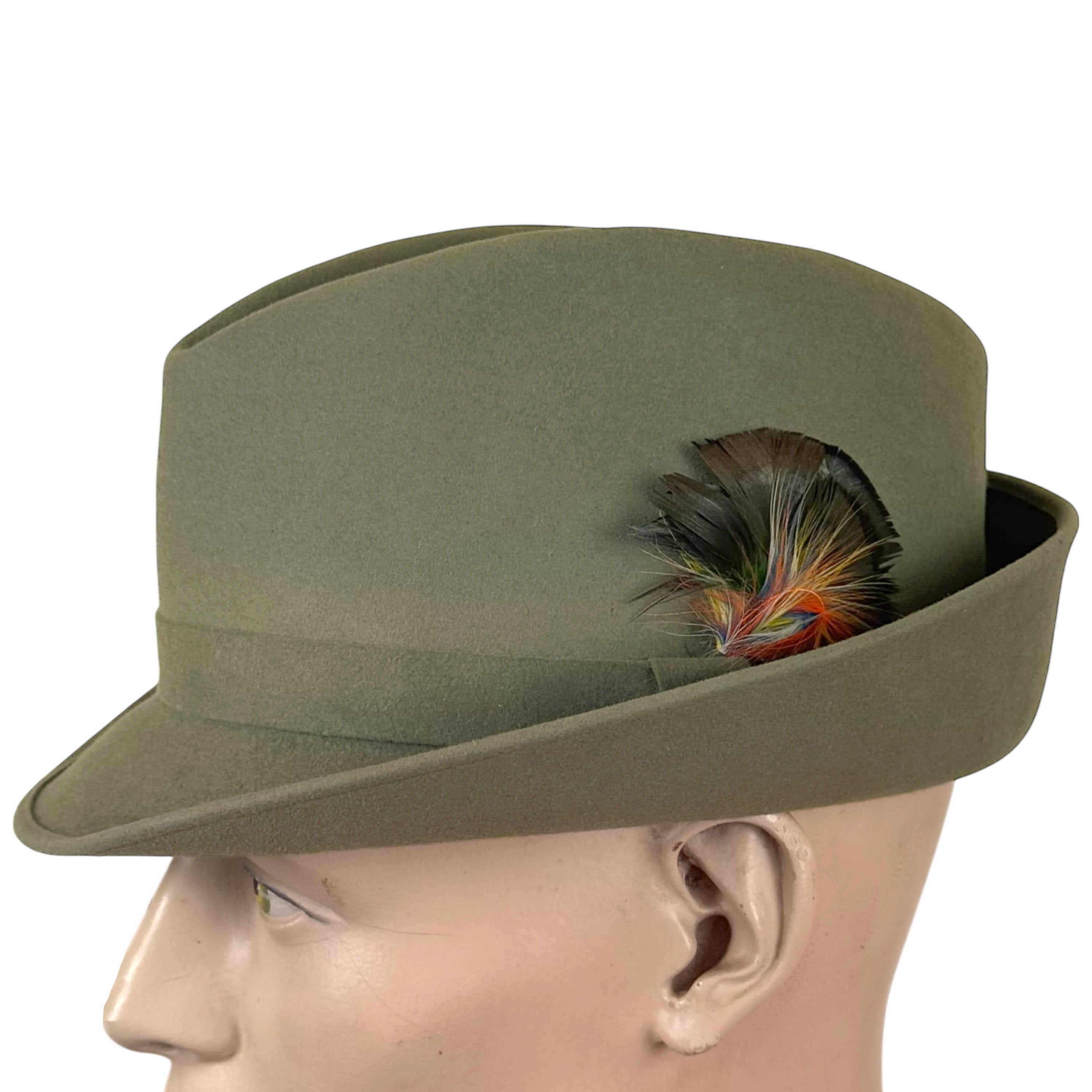 1950s Dobbs Rainbow Fedora – Olive Fur Felt Hat – Size 7 1/4