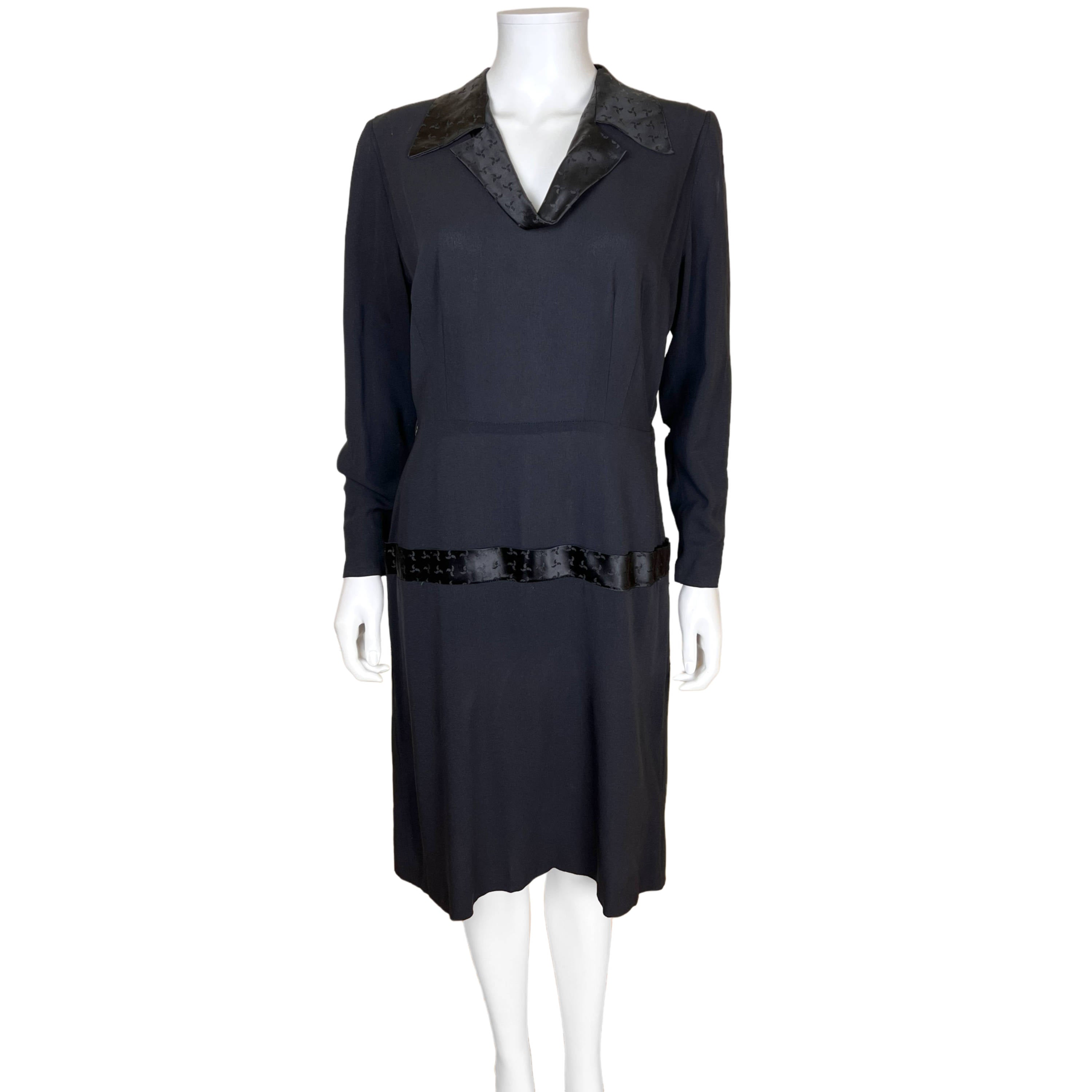 Vintage 1920s Flapper Day Dress Federal Model Black Rayon Crepe Size M L Vintage 1920s Flapper Day Dress Federal Model Black Rayon Crepe Size M L