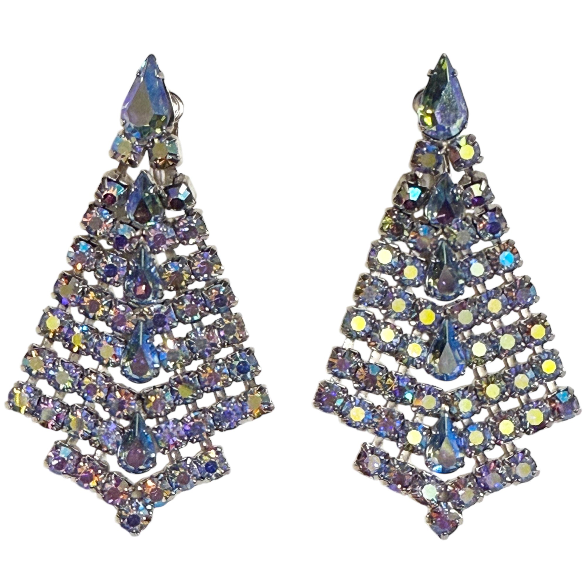 Vintage 1960s Rhinestone Earrings by Keyes Large Dangles 3”