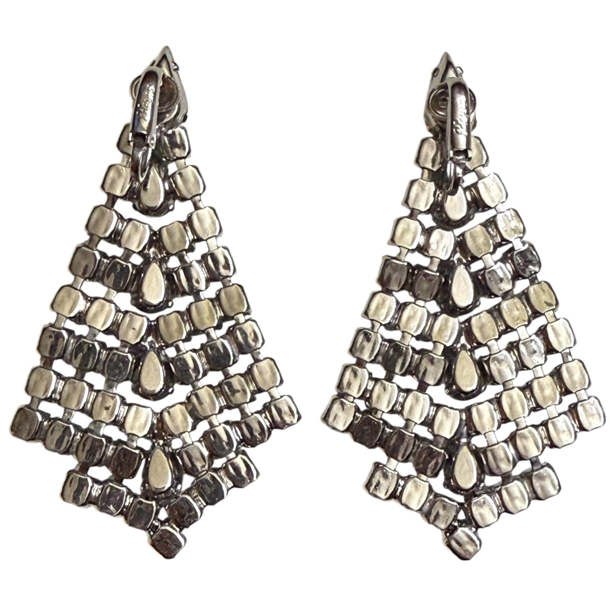 Vintage 1960s Rhinestone Earrings by Keyes Large Dangles 3”