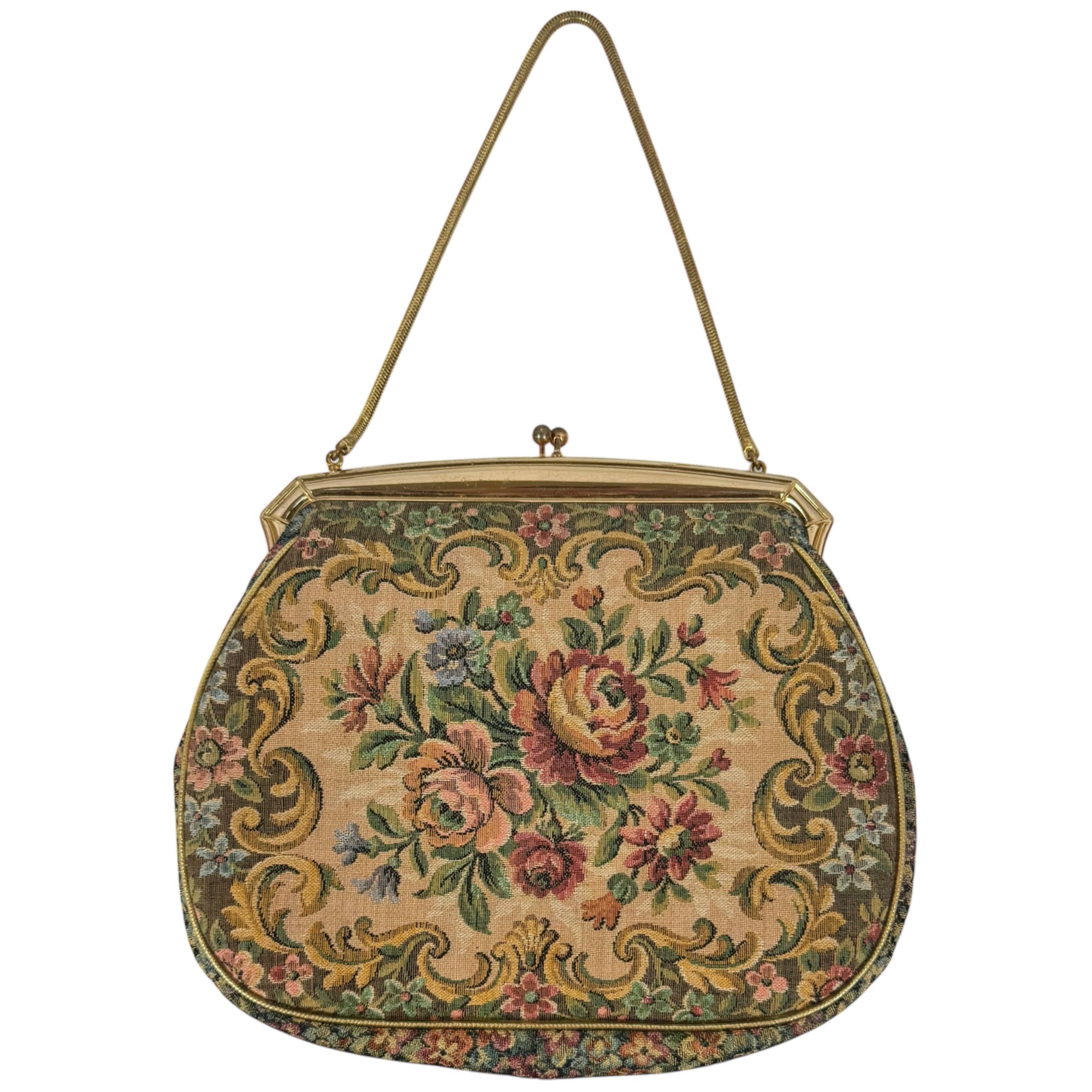 1950s Vintage Tapestry Handbag La Marquise Floral Purse