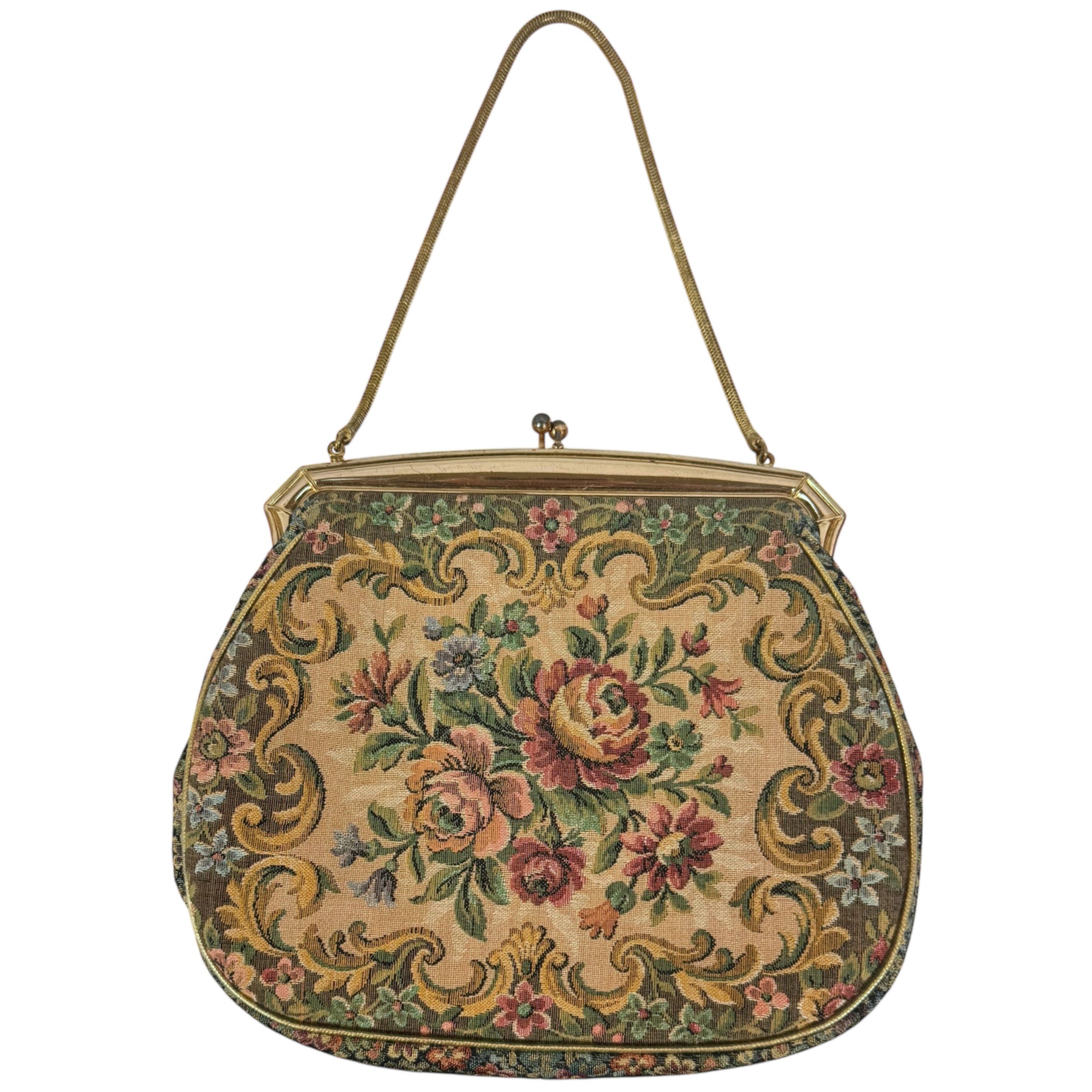 1950s Vintage Tapestry Handbag La Marquise Floral Purse
