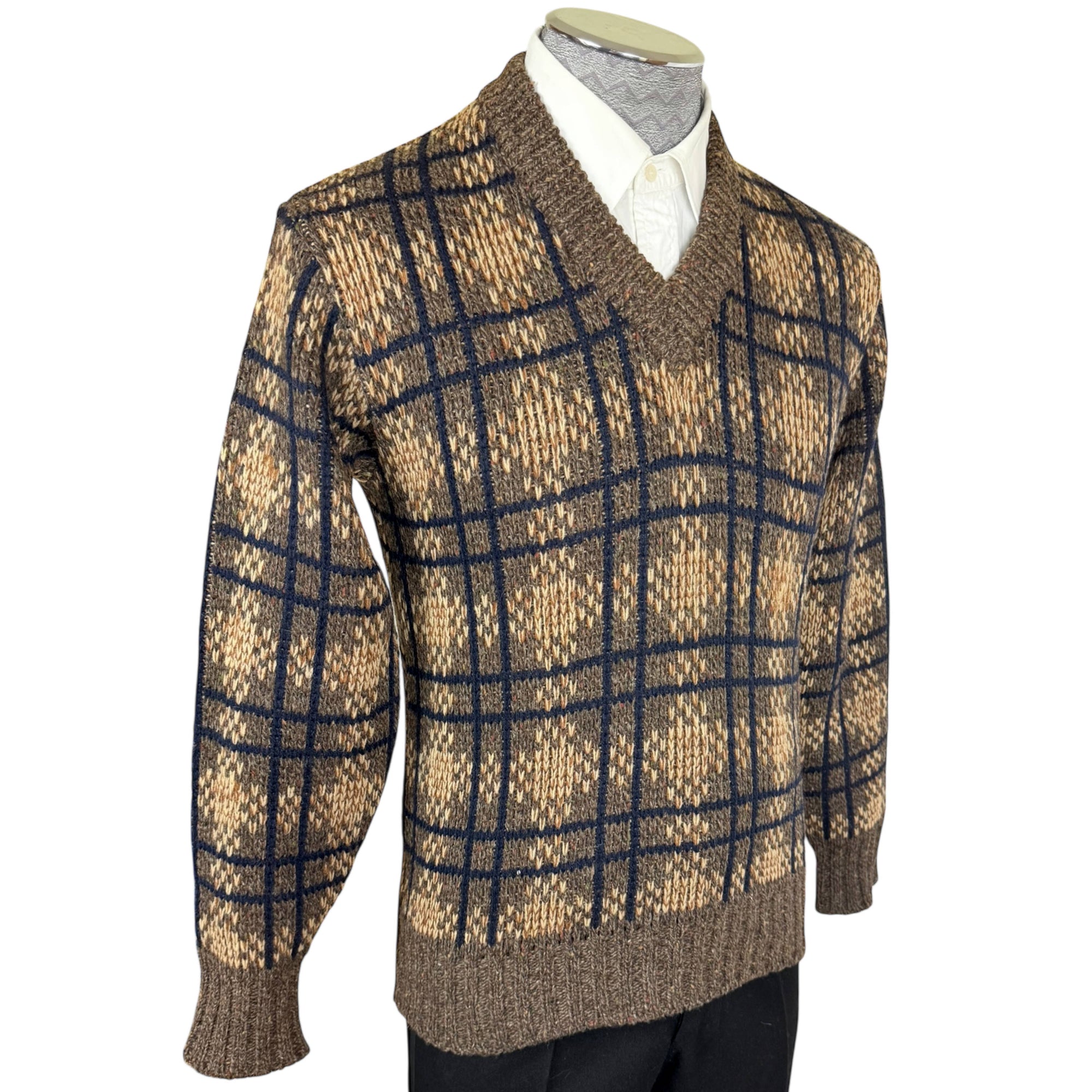 1970s Vintage McGregor Wool Sweater Plaid Knit Pullover Made in Japan