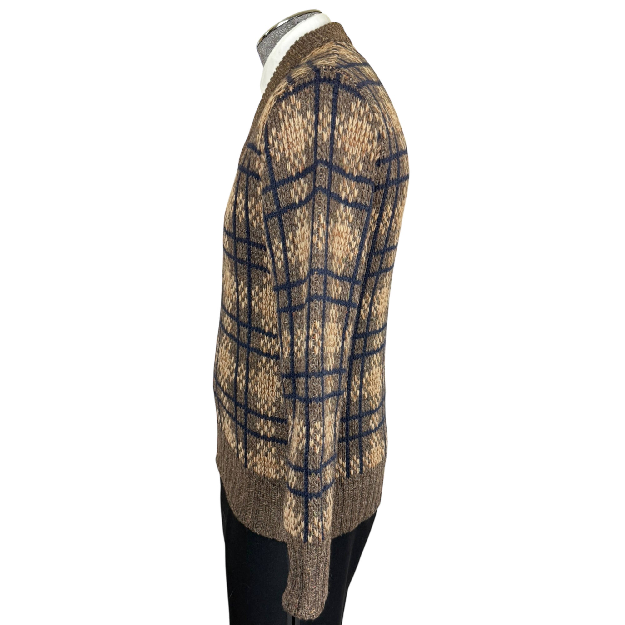 1970s Vintage McGregor Wool Sweater Plaid Knit Pullover Made in Japan