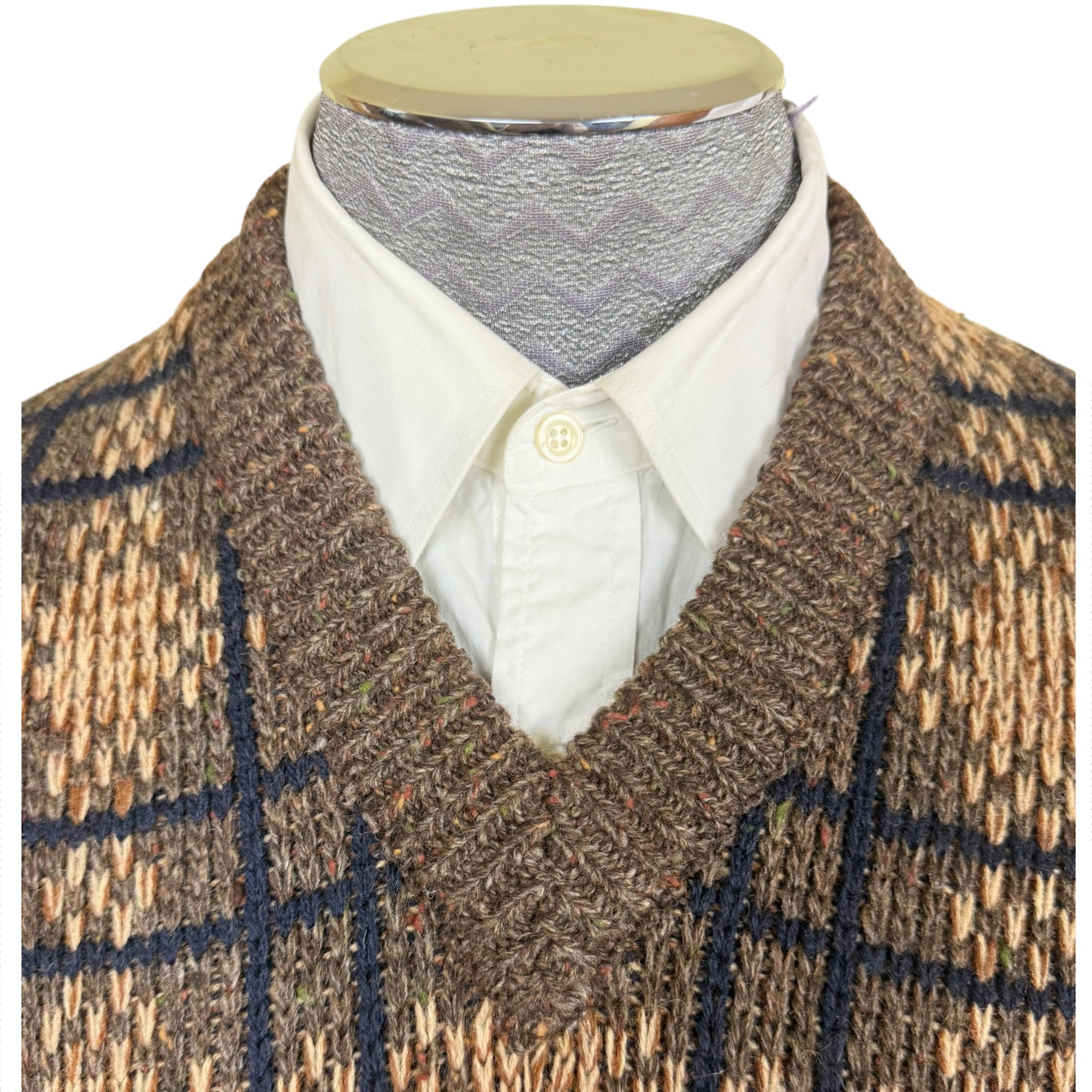 1970s Vintage McGregor Wool Sweater Plaid Knit Pullover Made in Japan