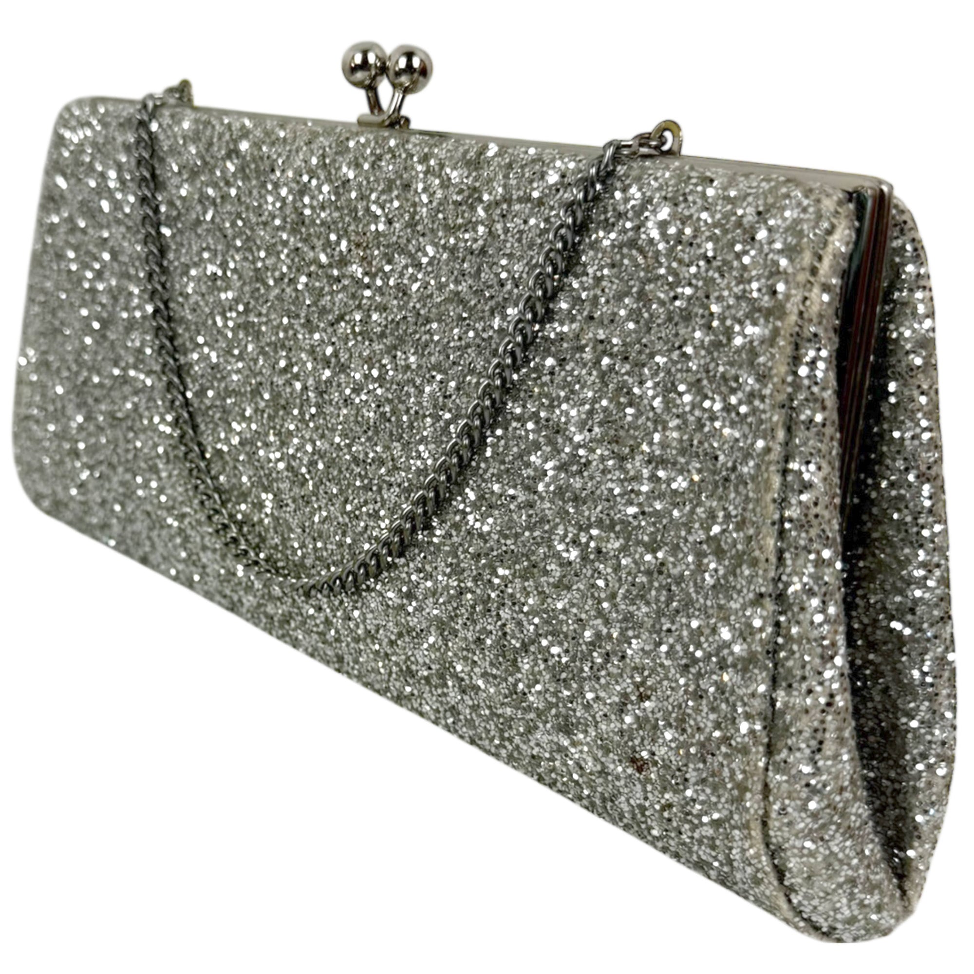 Vintage 1960s Sparkly Evening Bag Silver Glitter Made in USA