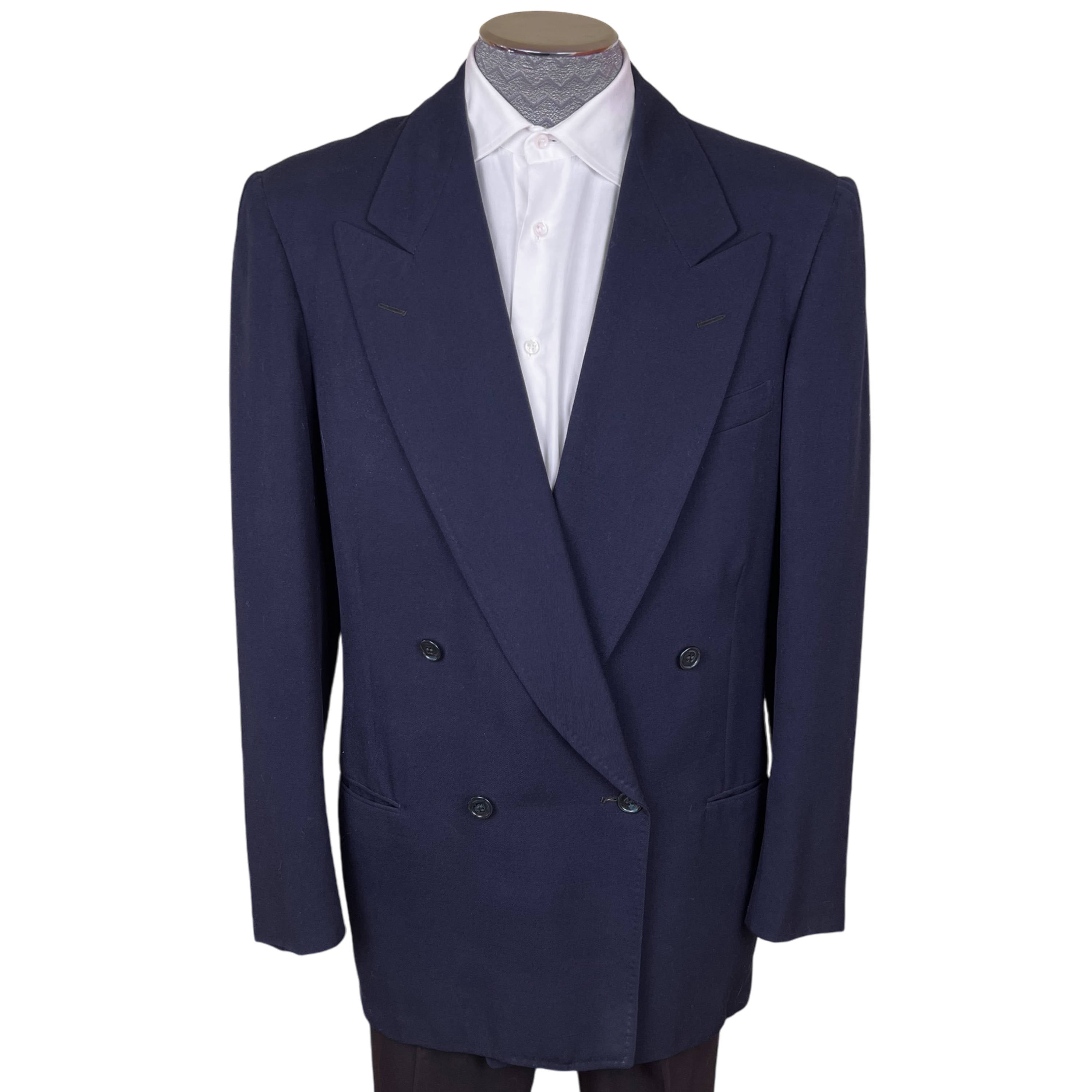 Vintage 1940s Mens Suit Jacket Blue Wool Worsted Tailored