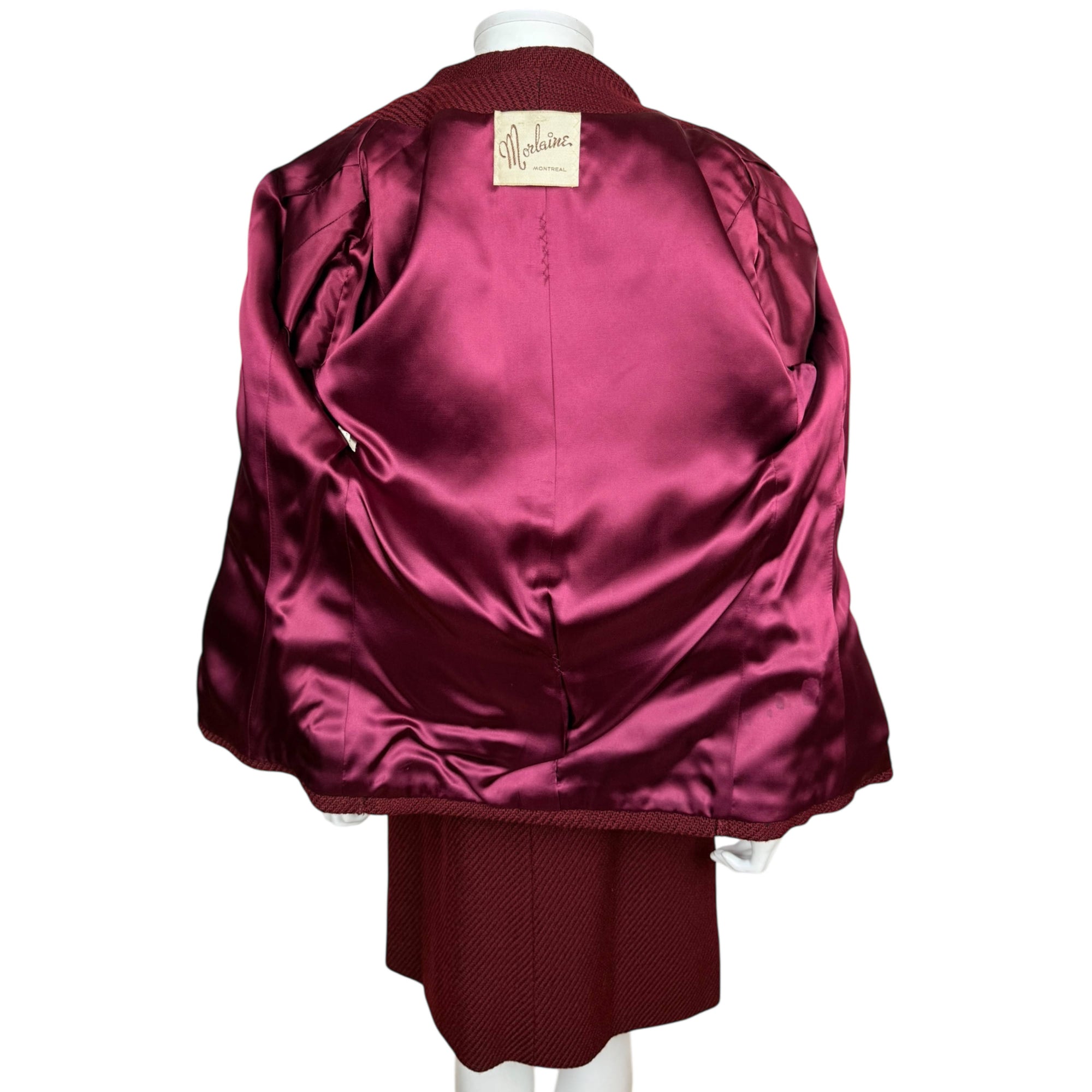 Vintage 1950s Skirt Suit Maroon Wool Morlaine Montreal Small
