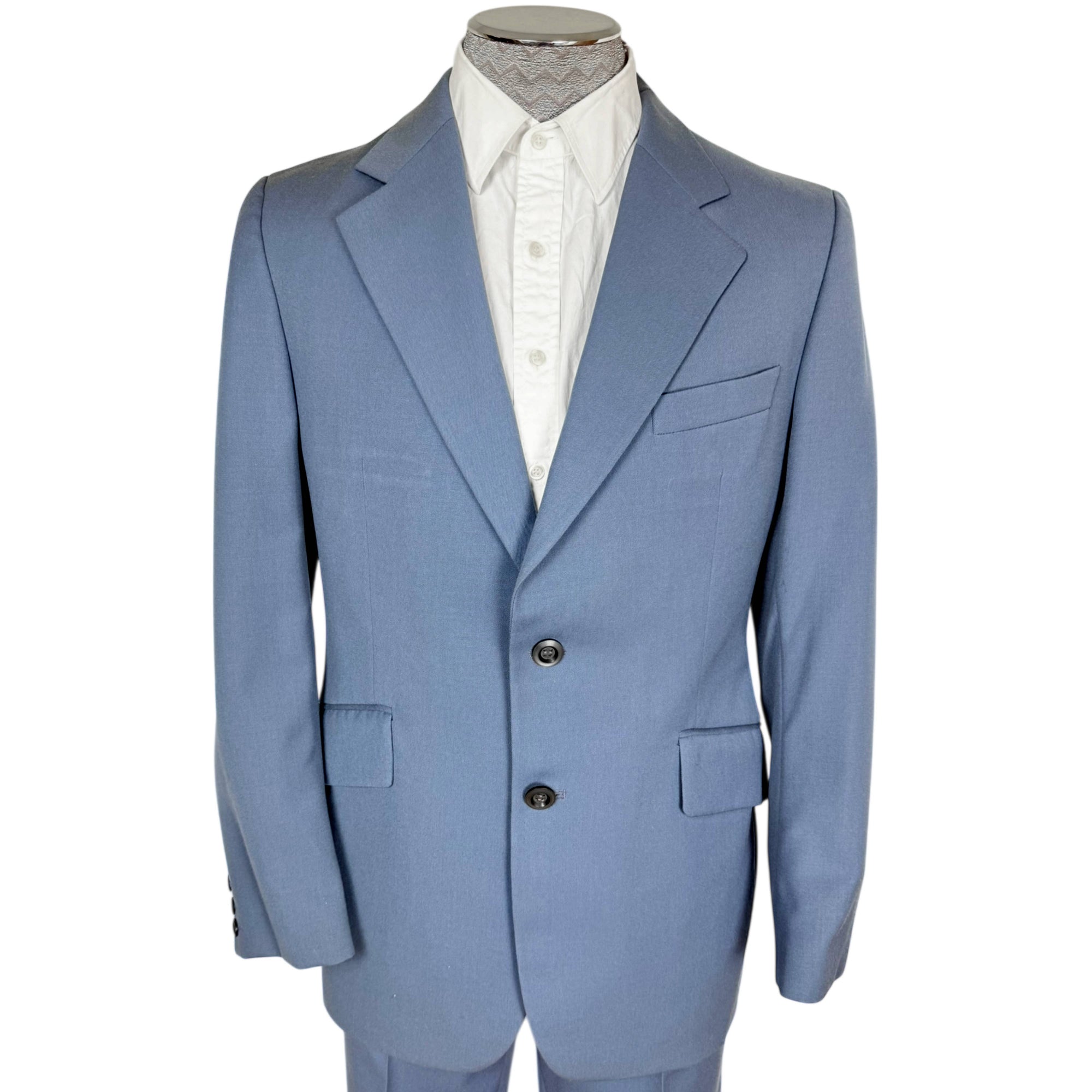 Vintage 1970s Men’s Suit Oleg Cassini Light Blue Wool Sz M