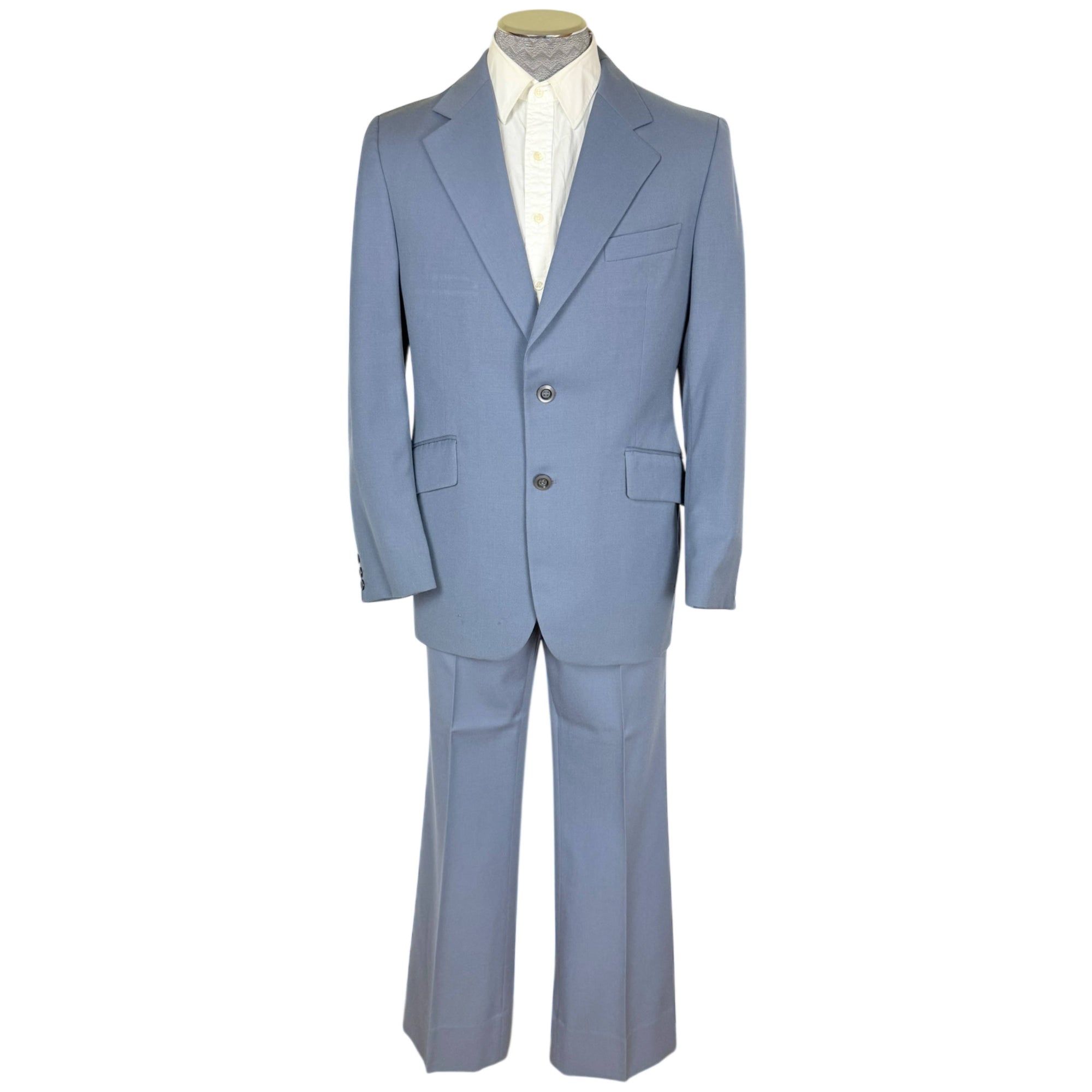 Vintage 1970s Men’s Suit Oleg Cassini Light Blue Wool Sz M