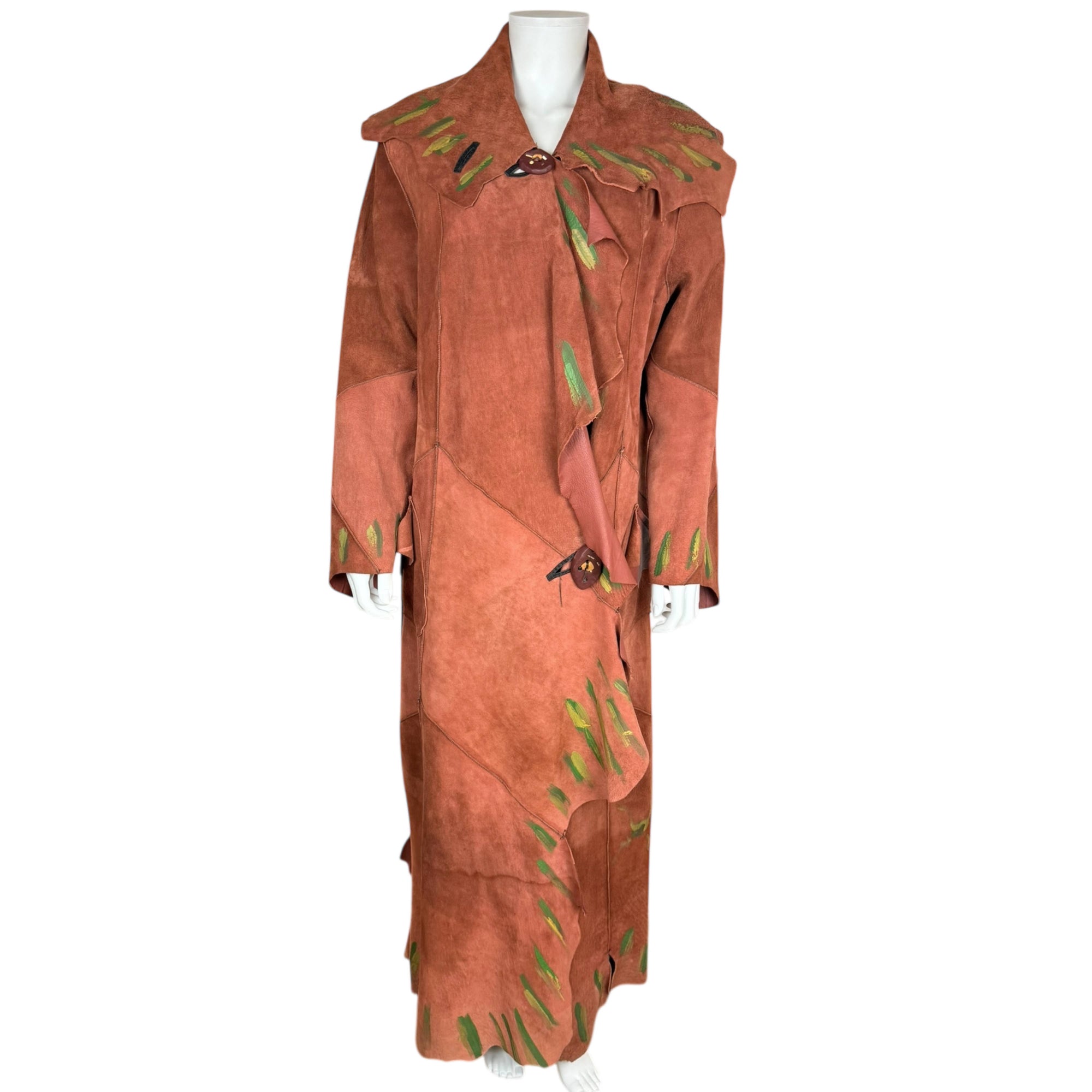 Vintage Artisan Suede Leather Coat by Pépin Designer Size L