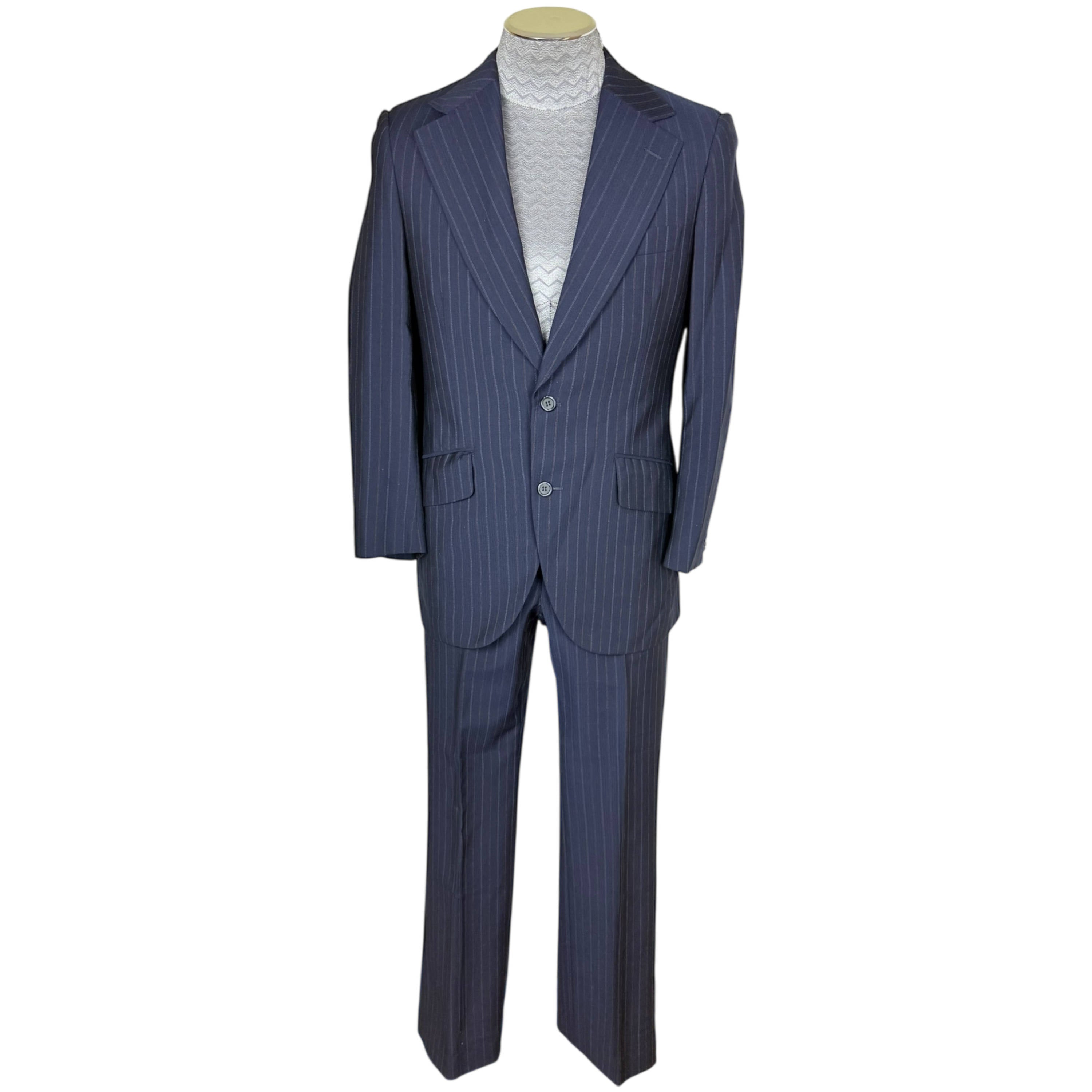 スーツ 70s Japan Vintage 3Peace Suit Navy CF96 Vintage 1970s Men's Pinstripe Suit Custom Tailored Sz Small
