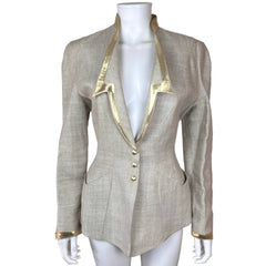 Vintage 1980s Thierry Mugler Suit Jacket Linen Size 40