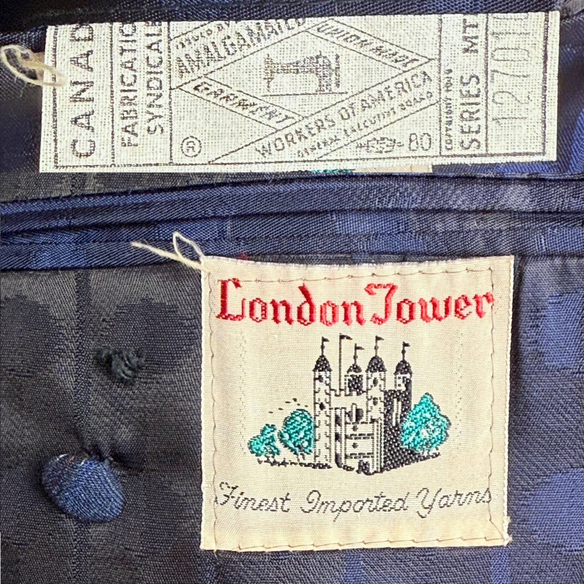 Vintage 1960s Shiny Suit Blue w Red Pinstripe Men’s Size L