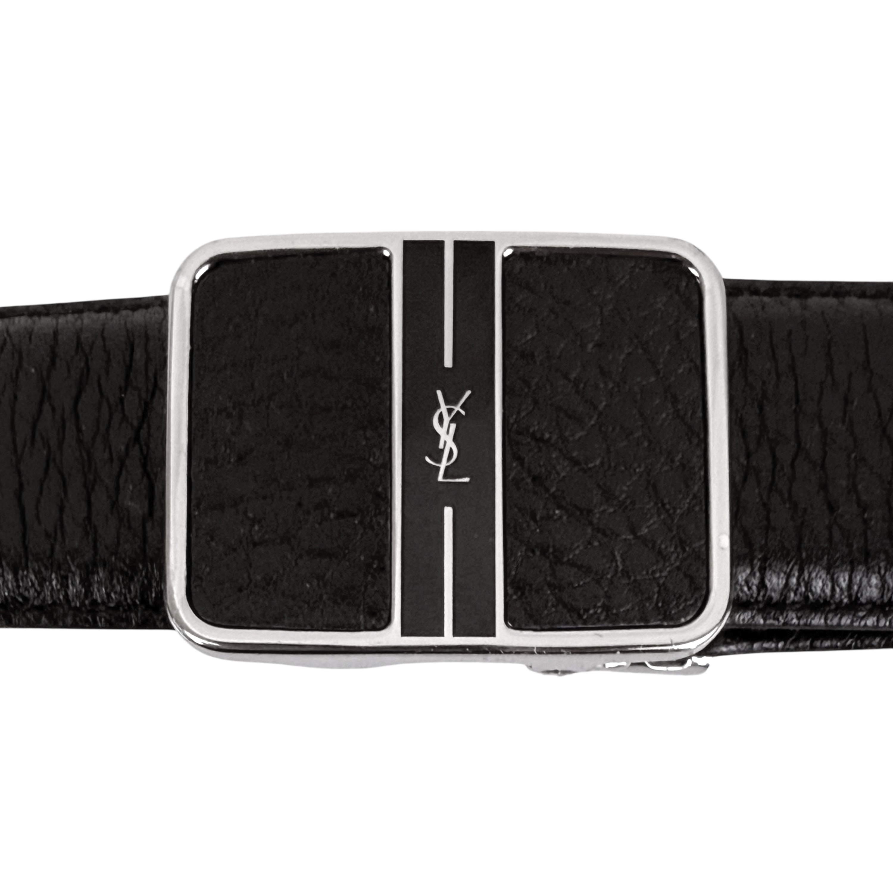 Vintage Yves Saint Laurent Leather Belt with YSL Plaque  display picture 2