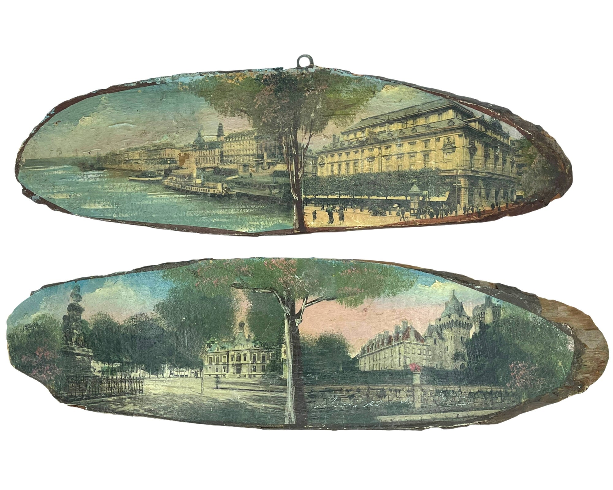 Antique Collage Buildings Paper Montage on Wood Wall Plaques Montreal - Poppy's Vintage Clothing