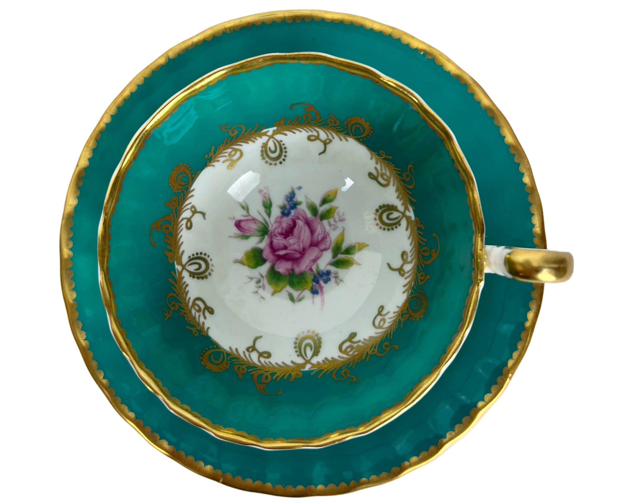 Vintage 1930s Aynsley Bone China Tea Cup & Saucer Cabbage Rose Interior C1515 - Poppy's Vintage Clothing