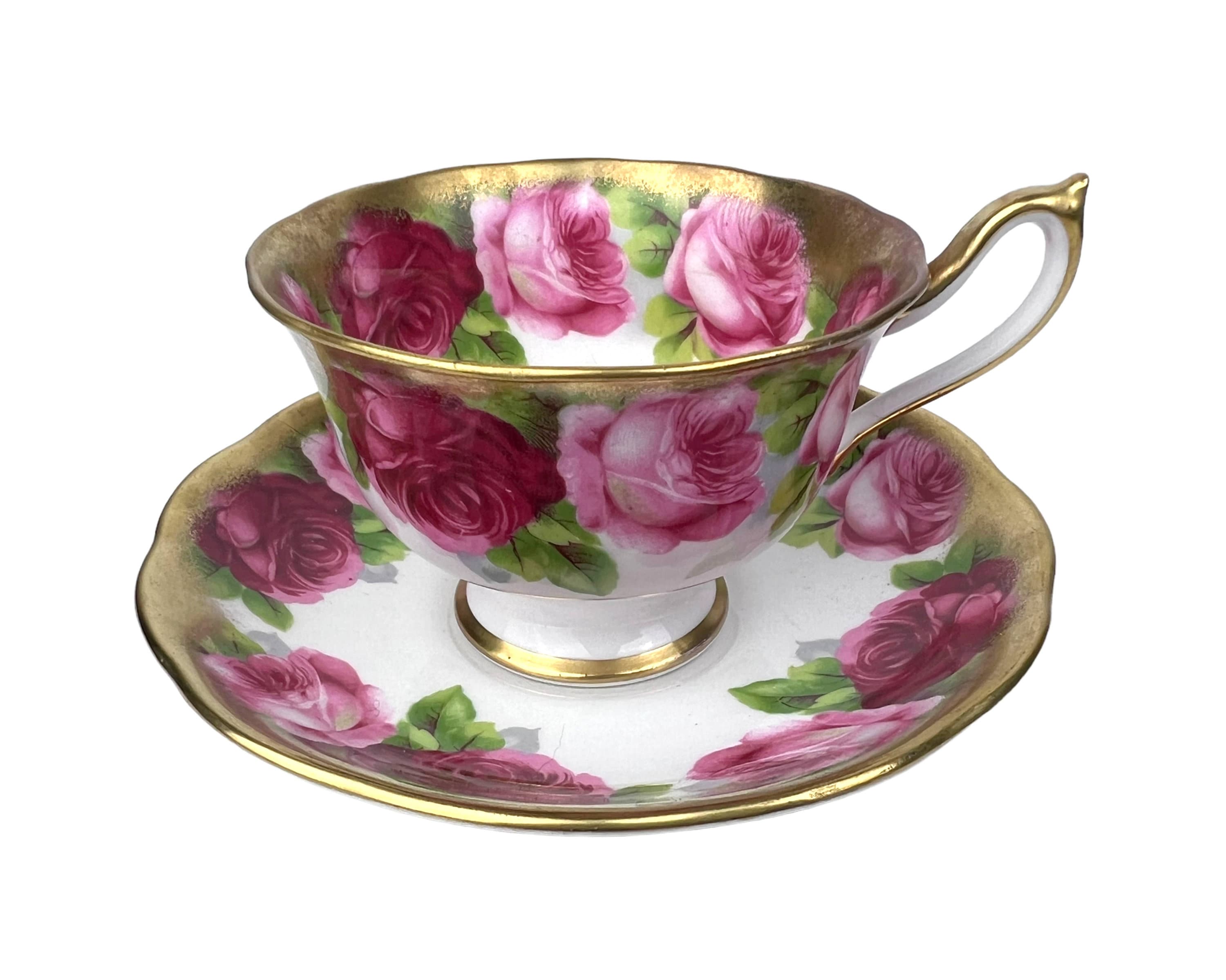 Vintage 1950s Royal Albert Bone China Tea Cup Saucer Cabbage Roses w