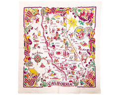 Vintage 1940s 50s California Landmarks Map Tablecloth Mexican Illustrations - Poppy's Vintage Clothing