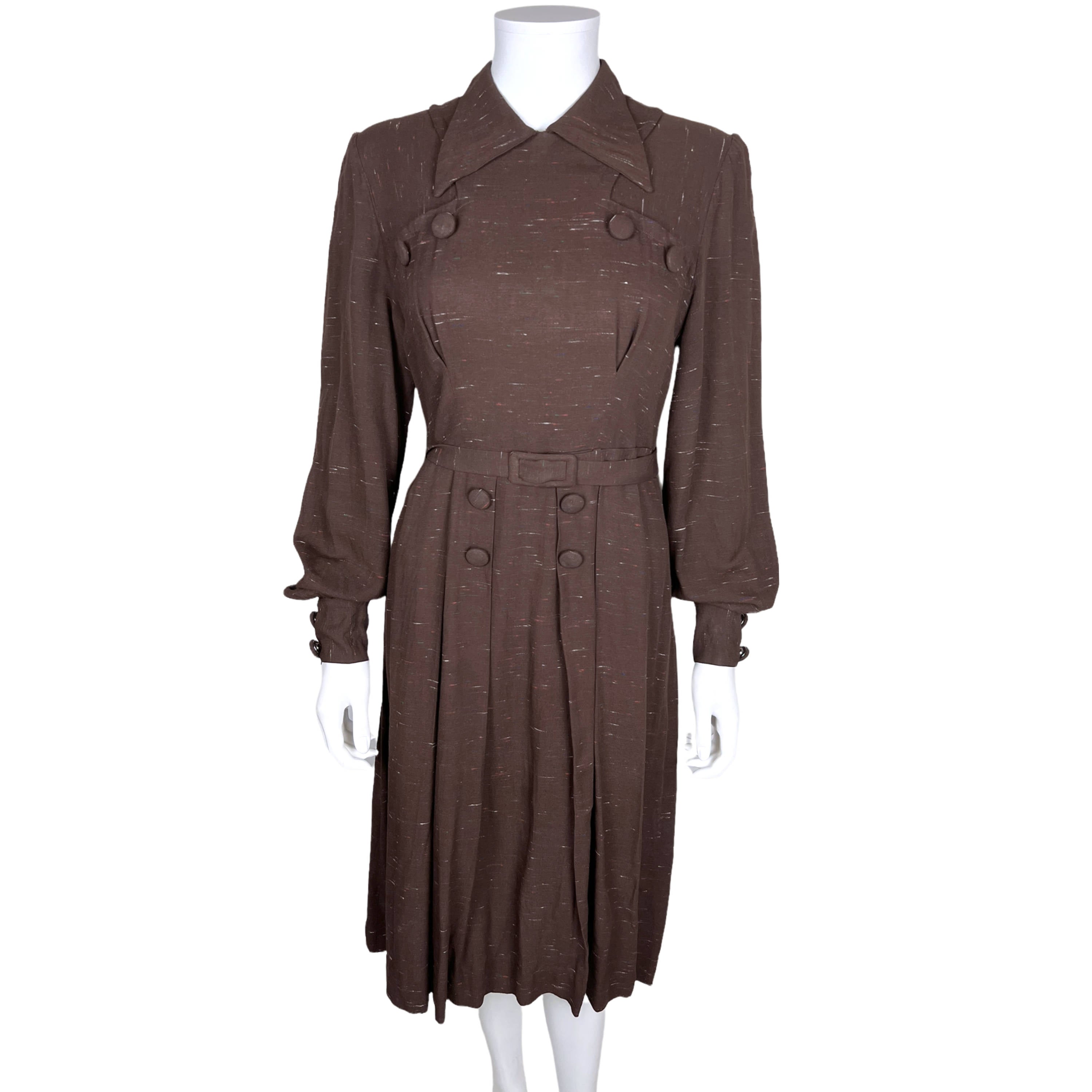 Vintage 1940s Day Dress Brown Gabardine w Specks Size M Poppy's Vintage Clothing Vintage 1940s Day Dress Brown Gabardine w Specks Size M Poppy's Vintage Clothing