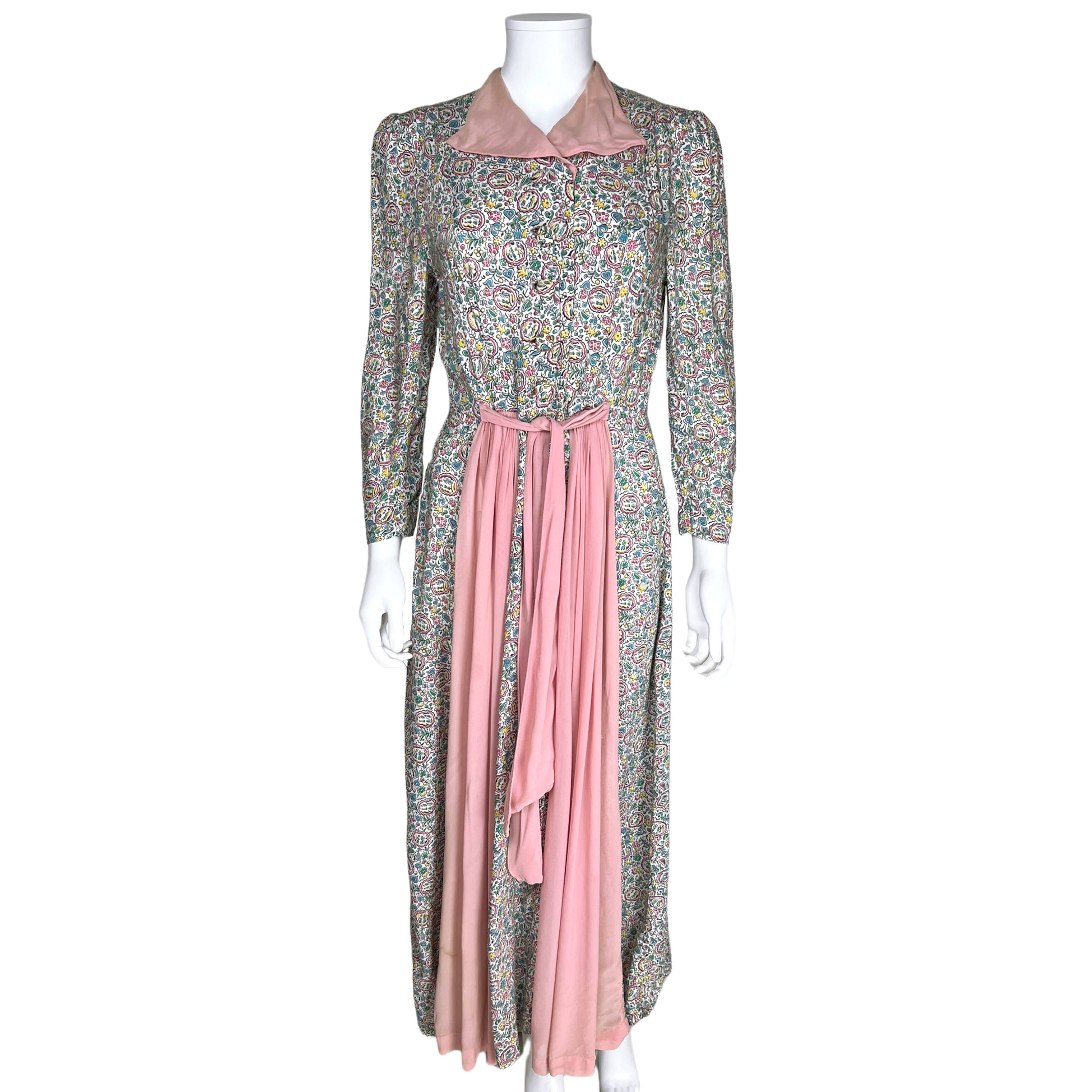 Vintage 1930s Ladies Dressing Gown Printed Cotton Robe Sz M Vintage 1930s Ladies Dressing Gown Printed Cotton Robe Sz M