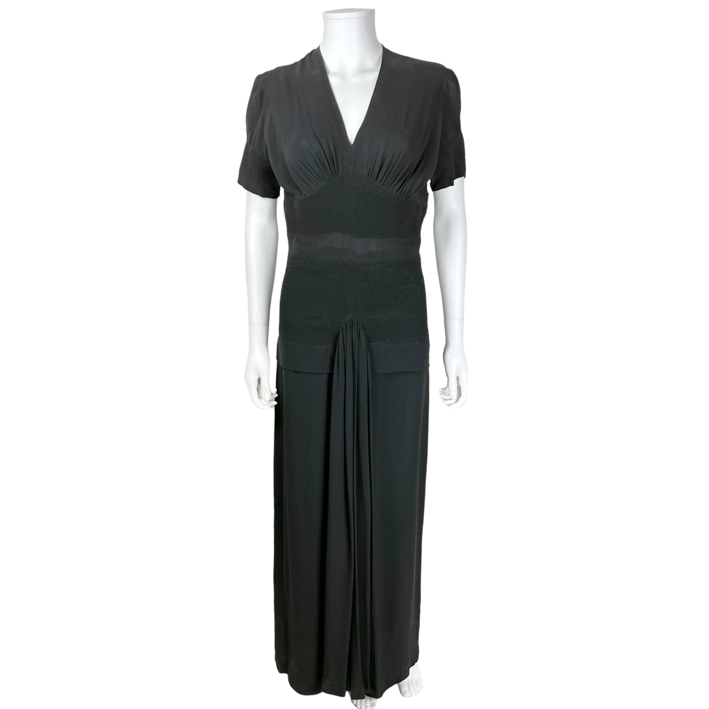 Vintage 1940s Evening Dress Black Silk Chiffon Size M L Tall Poppy's Vintage Clothing Vintage 1940s Evening Dress Black Silk Chiffon Size M L Tall Poppy's Vintage Clothing