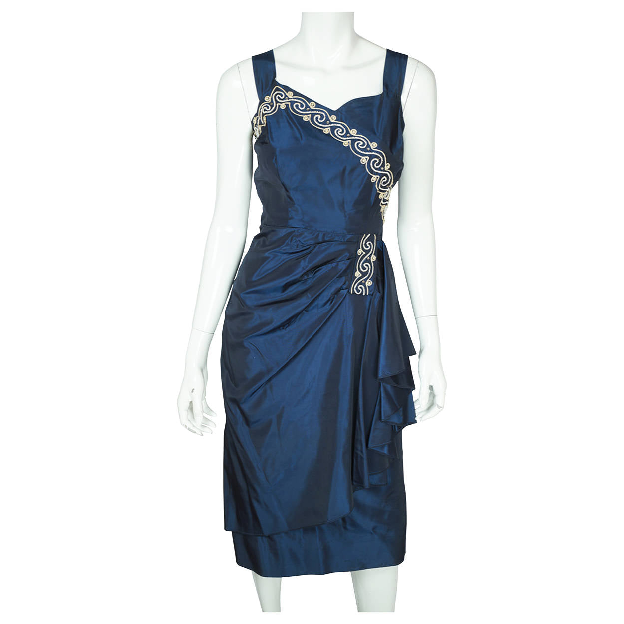 Vintage 1940s Cocktail Party Dress Beaded Blue Taffeta Size M Poppy's Vintage Clothing Vintage 1940s Cocktail Party Dress Beaded Blue Taffeta Size M Poppy's Vintage Clothing