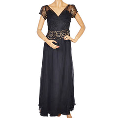 Vintage 1930s Evening Gown Black Tulle with Gold Braid Long Dress Size M - Poppy's Vintage Clothing