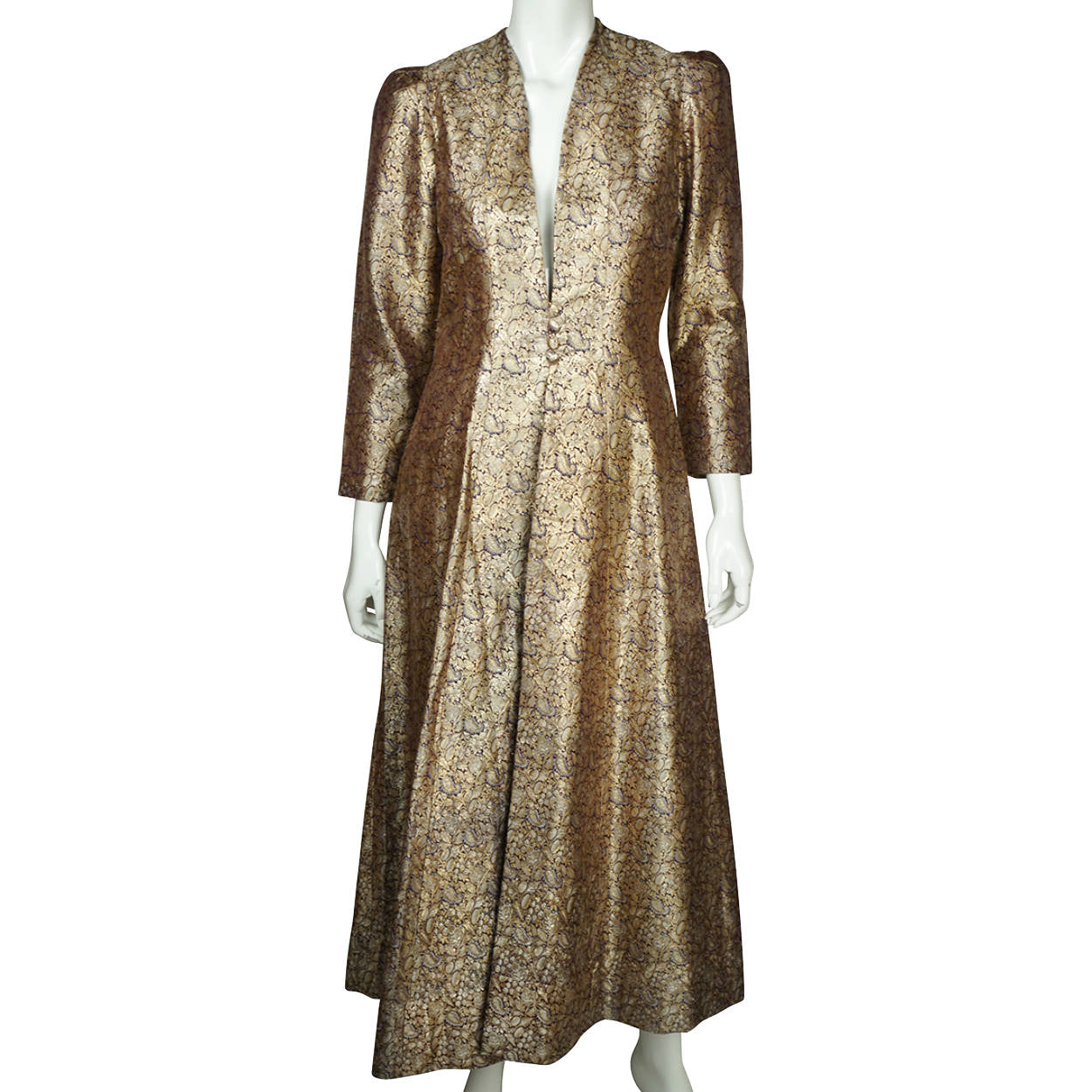 Vintage Gold Metallic Brocade Evening Coat 1960s Ladies Size