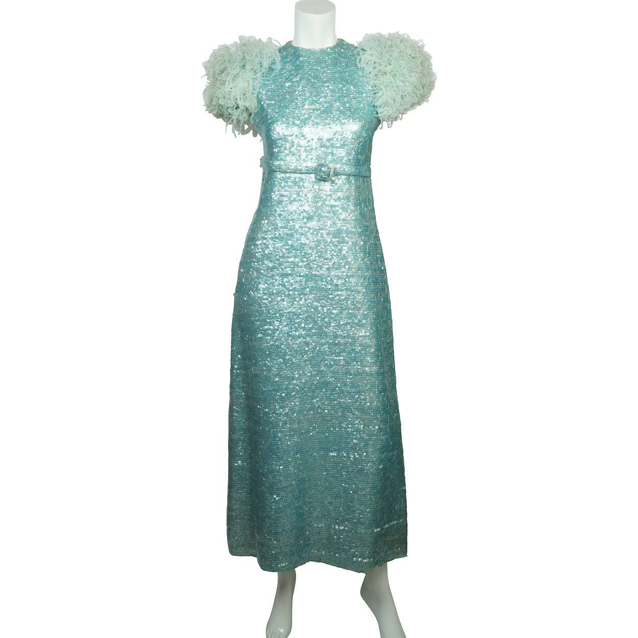 Vintage 1960s Blue Sequin Ball Gown Evening Dress - Sz Small Poppy's Vintage Clothing Vintage 1960s Blue Sequin Ball Gown Evening Dress - Sz Small Poppy's Vintage Clothing