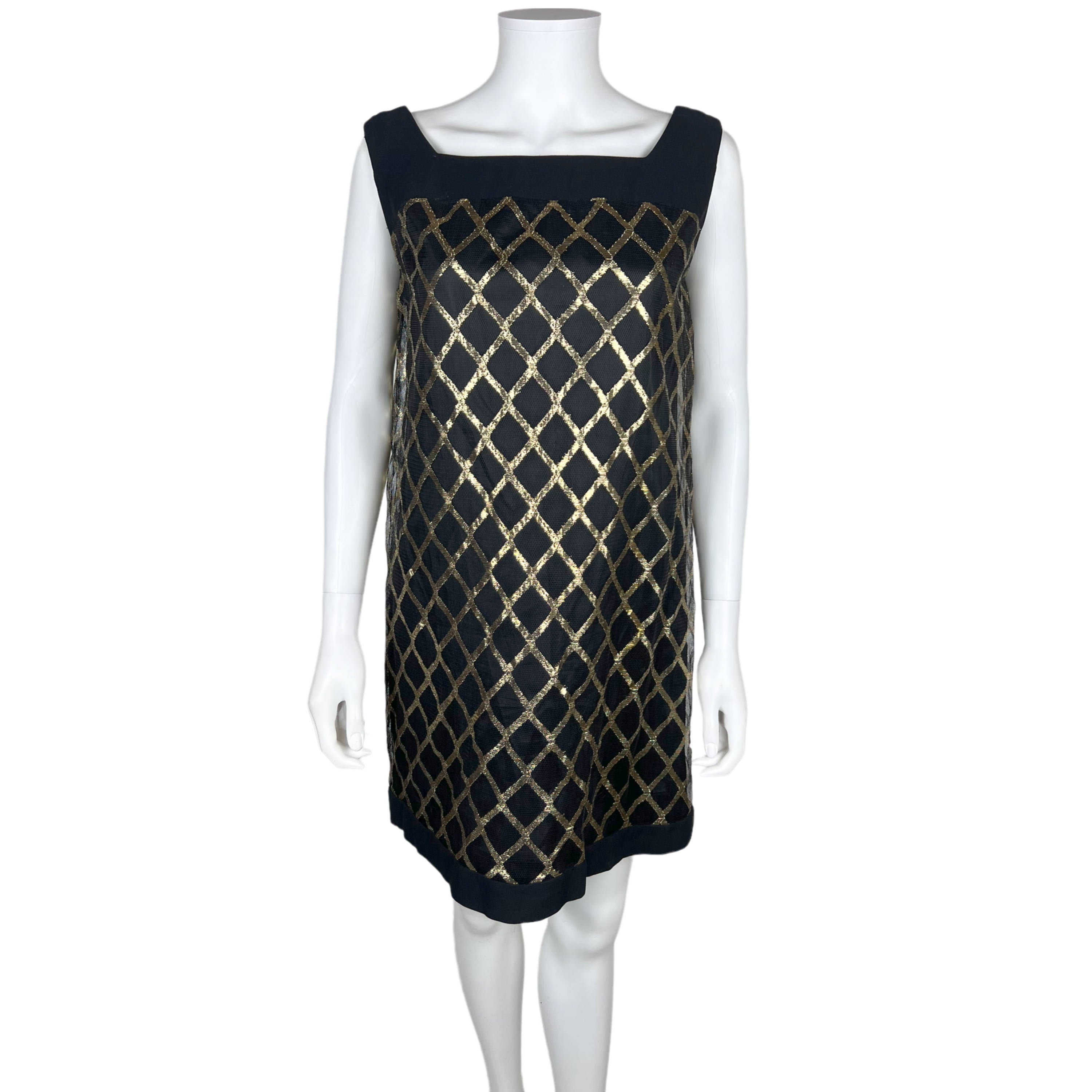 Vintage 60s Gogo Dress Gold Crisscross On Black Net C 1967 Vintage 60s Gogo Dress Gold Crisscross On Black Net C 1967