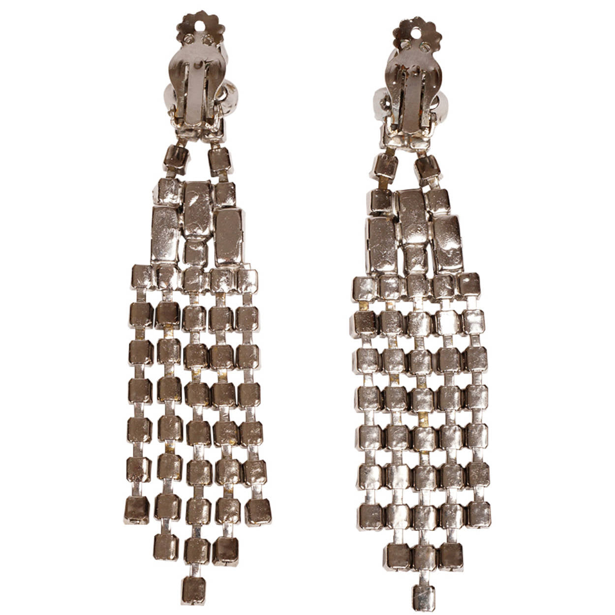 Vintage 1960s Rhinestone Chandelier Drop Earrings 4 Inch Fall - Poppy's Vintage Clothing