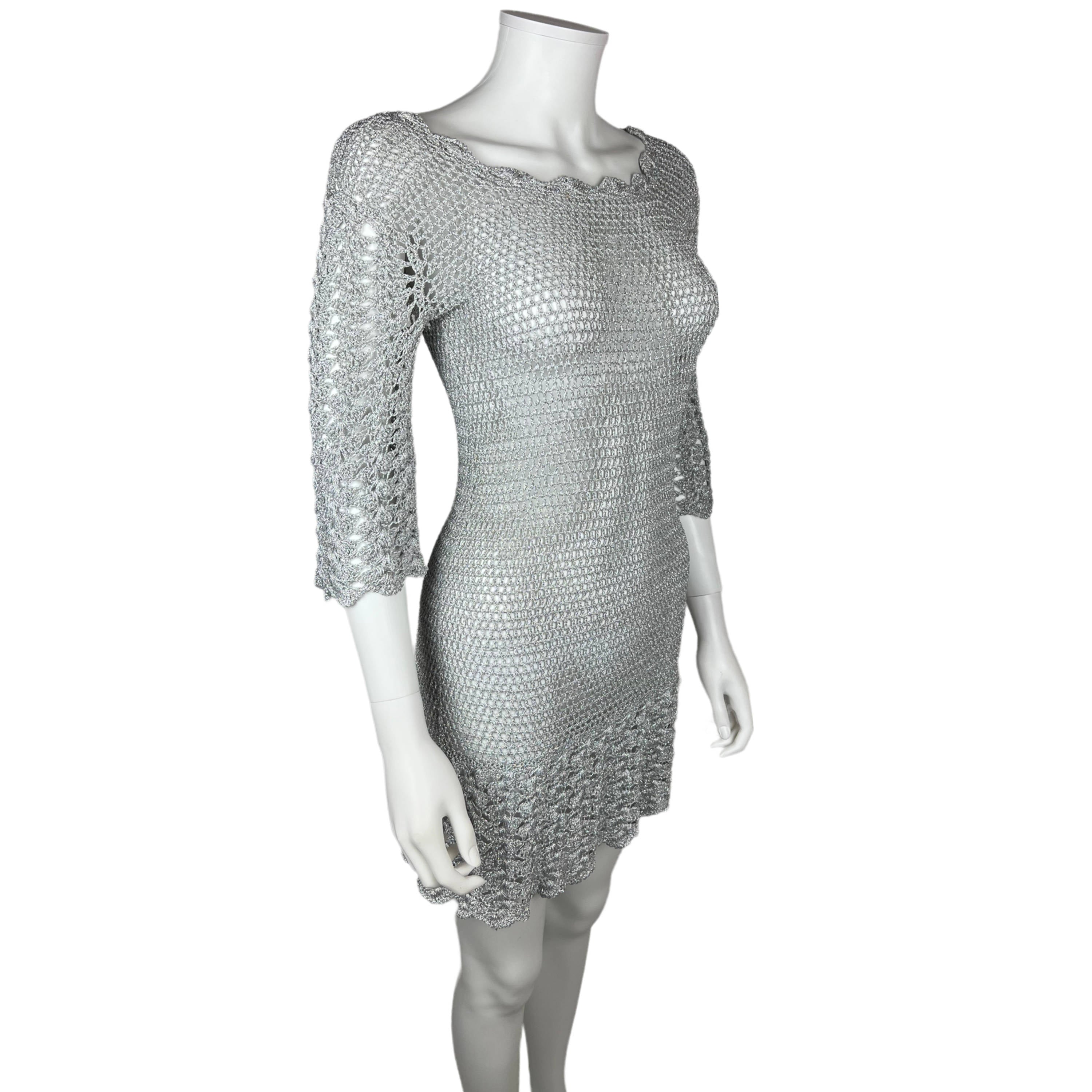Vintage 1960s Mini Dress Silver Knit GoGo Discotheque Size M Poppy's Vintage Clothing Vintage 1960s Mini Dress Silver Knit GoGo Discotheque Size M Poppy's Vintage Clothing